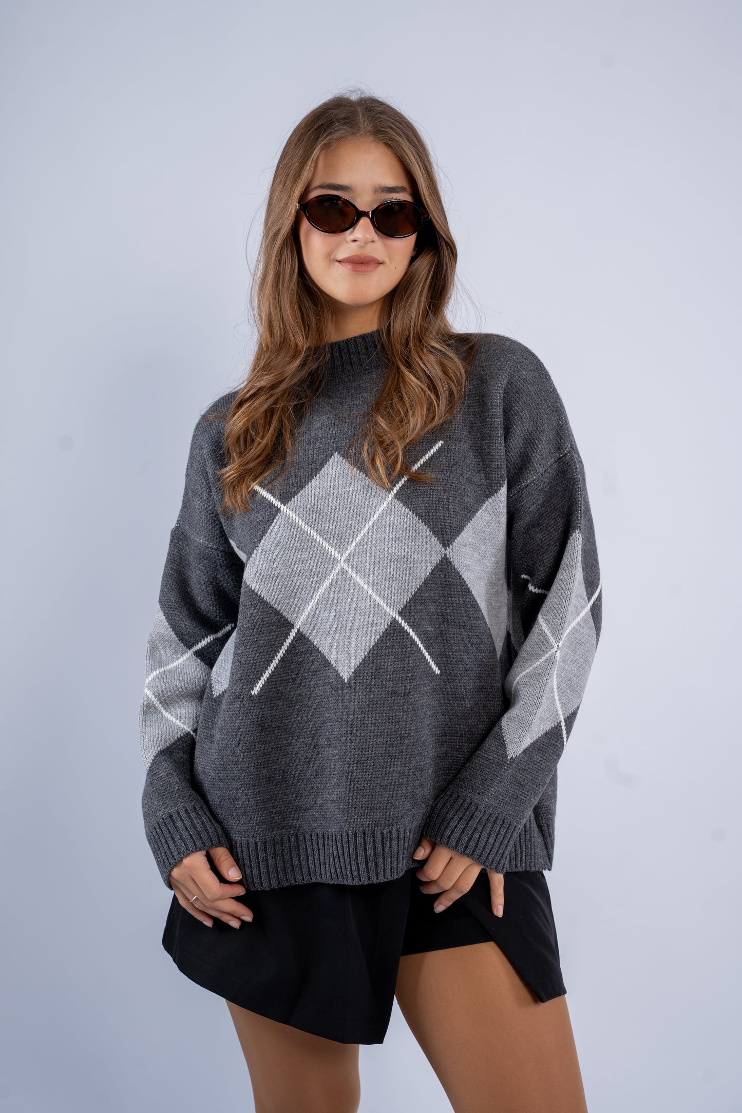Argyle V-Neck Wool Sweater