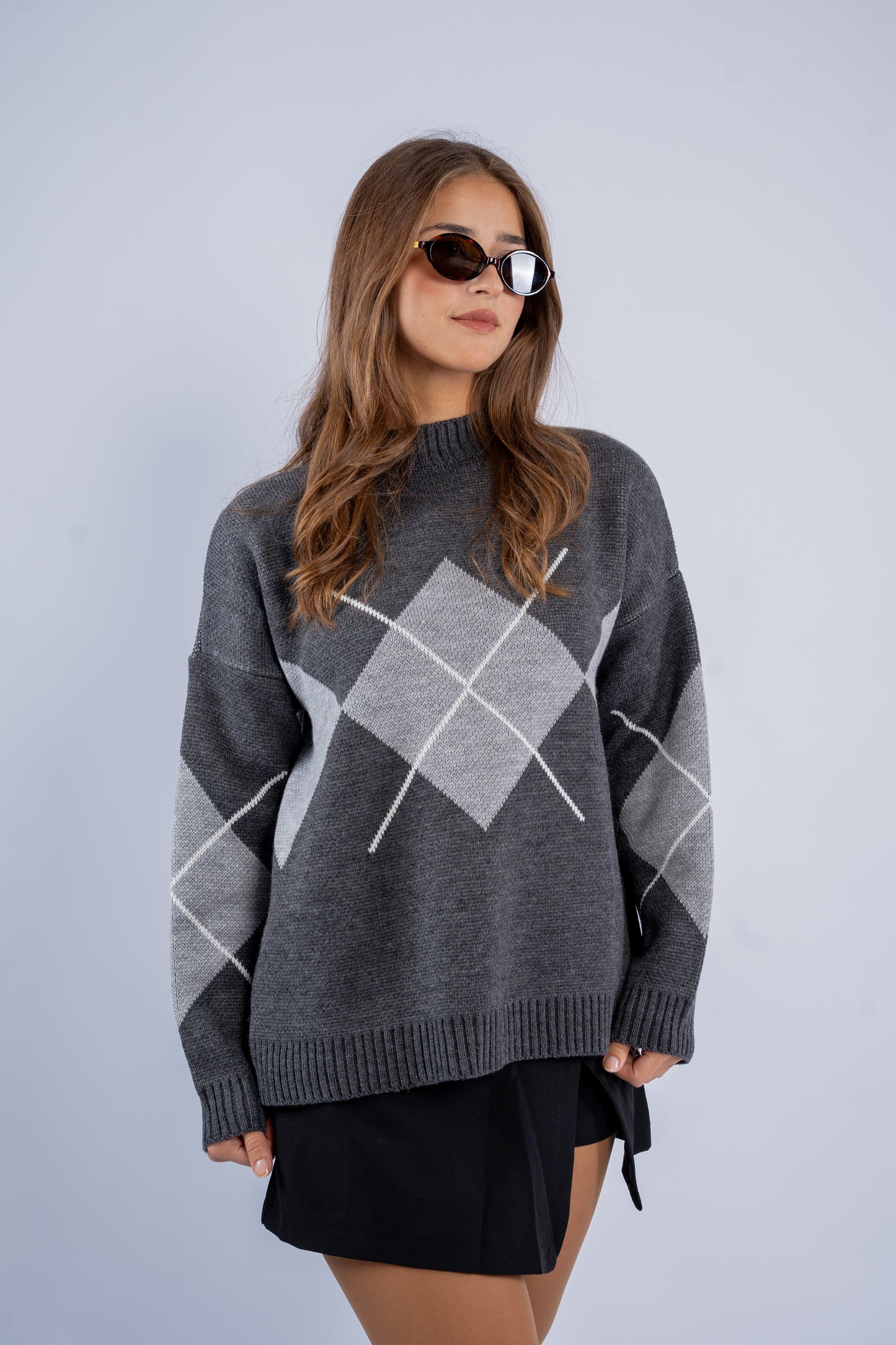 Argyle V-Neck Wool Sweater