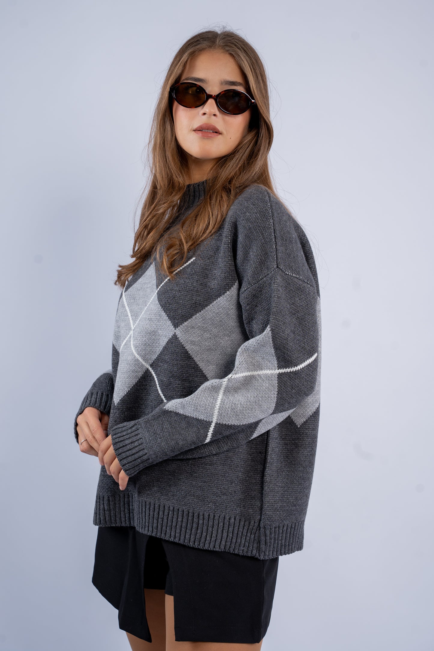 Argyle V-Neck Wool Sweater