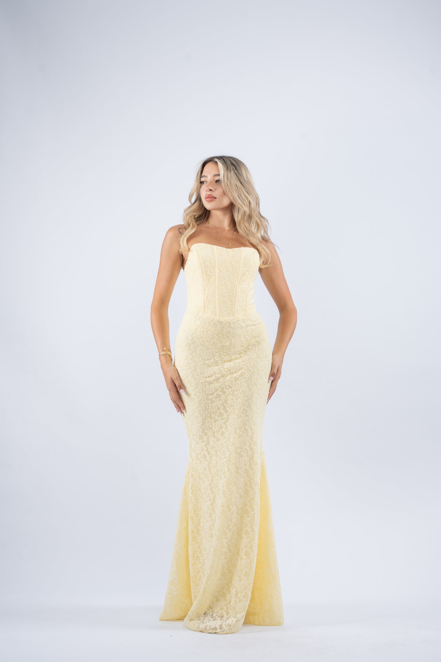 Blush corset lace dress
