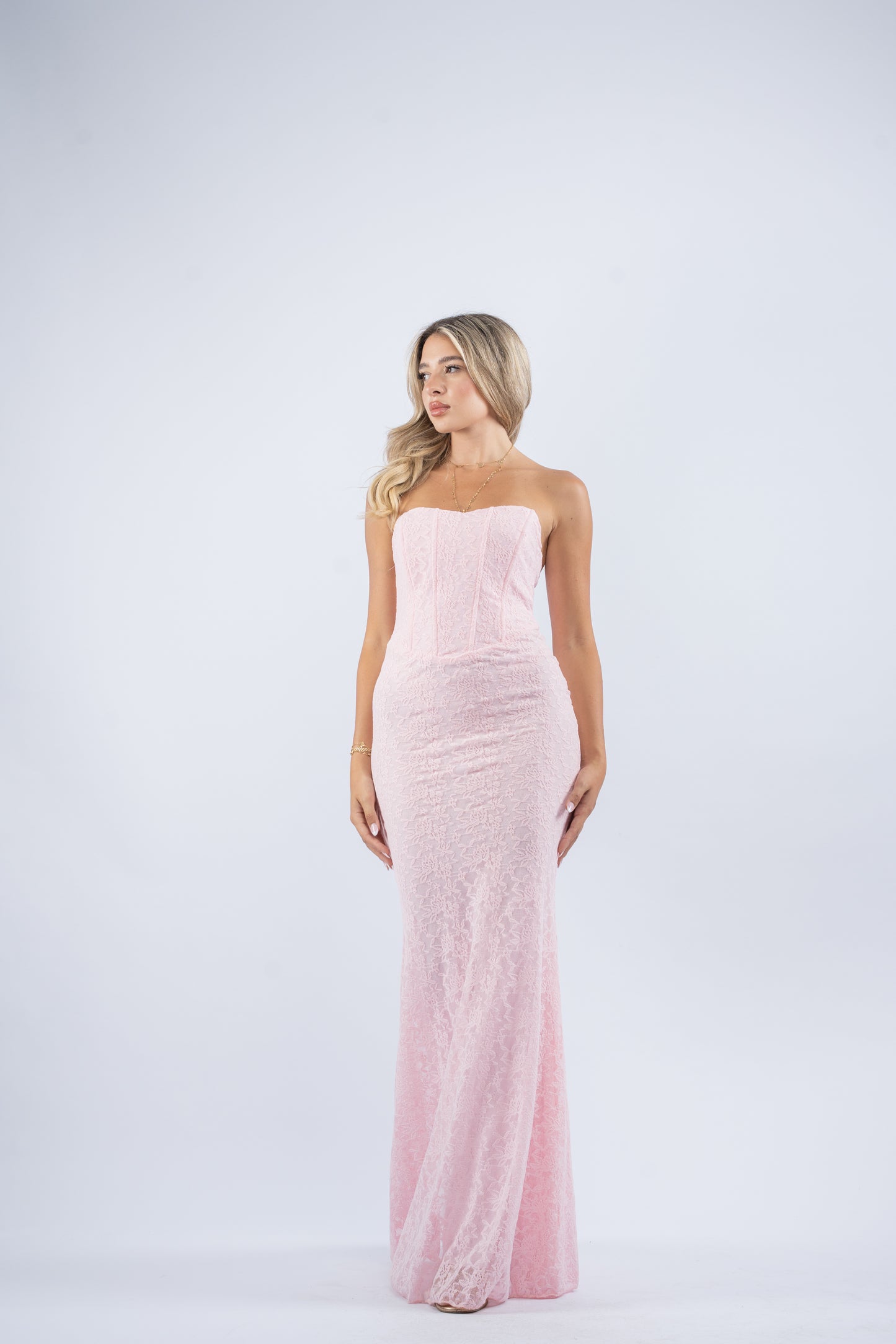 Blush corset lace dress