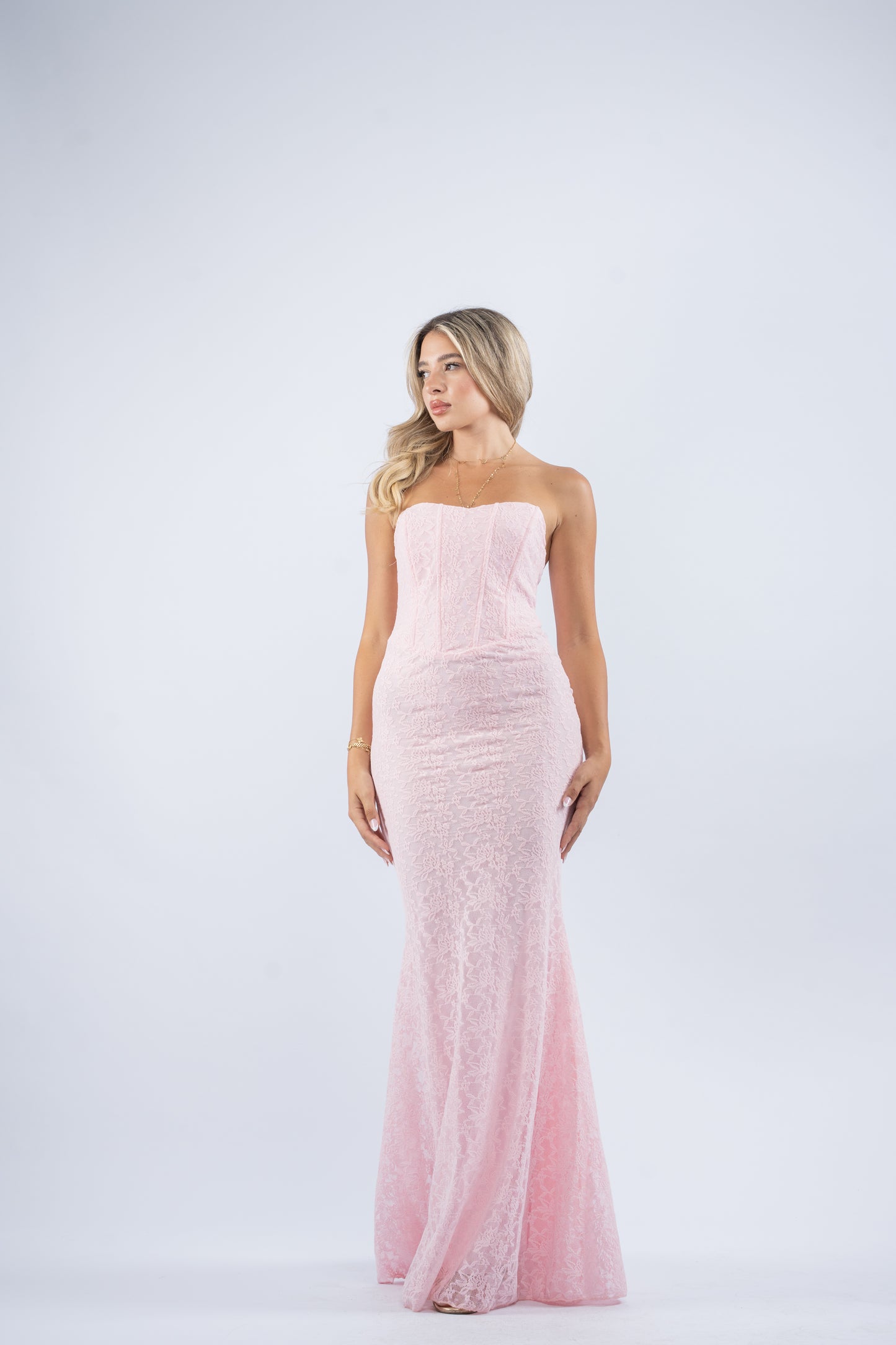 Blush corset lace dress