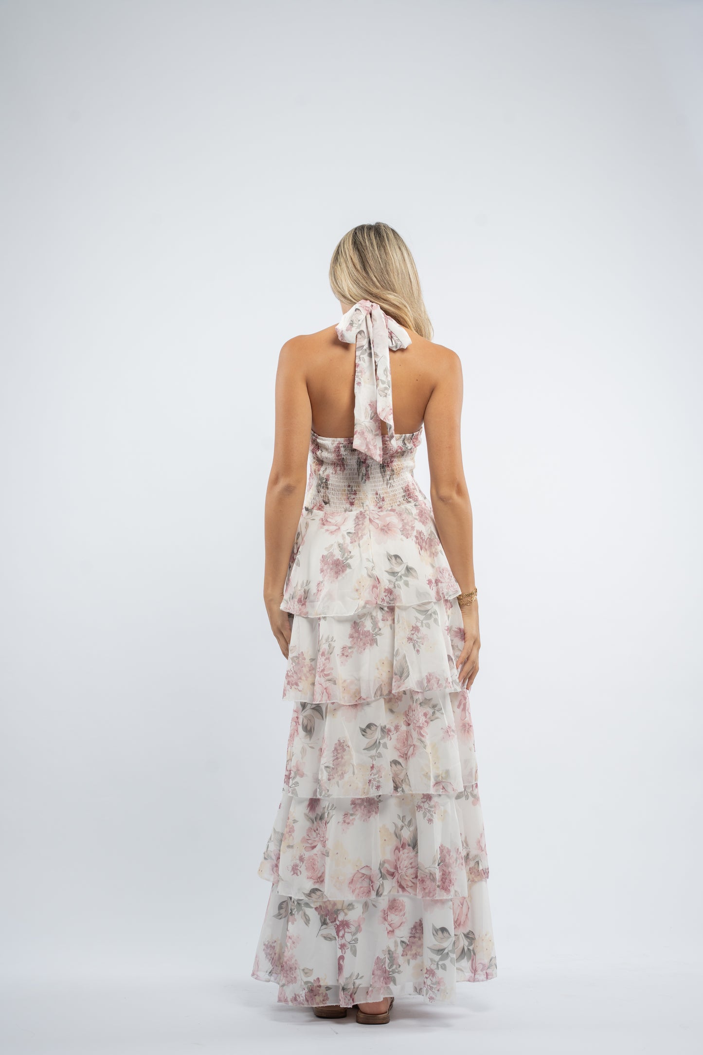 Floral halter ruffle dress