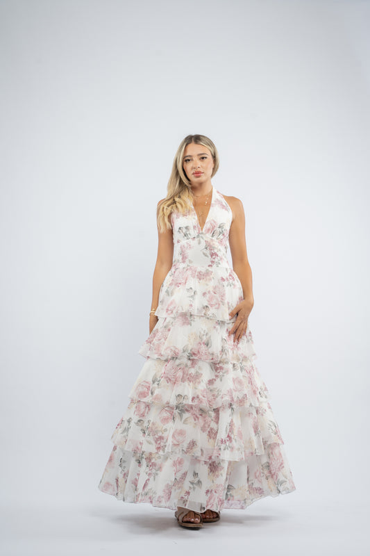 Floral halter ruffle dress