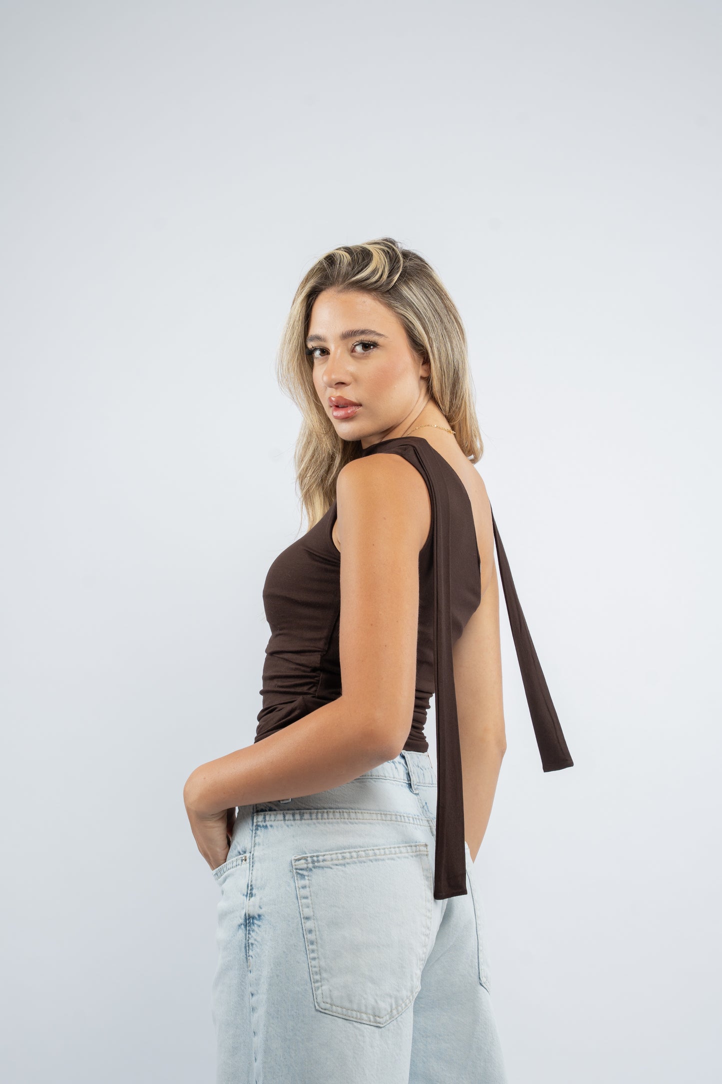 Scarf one- shoulder top