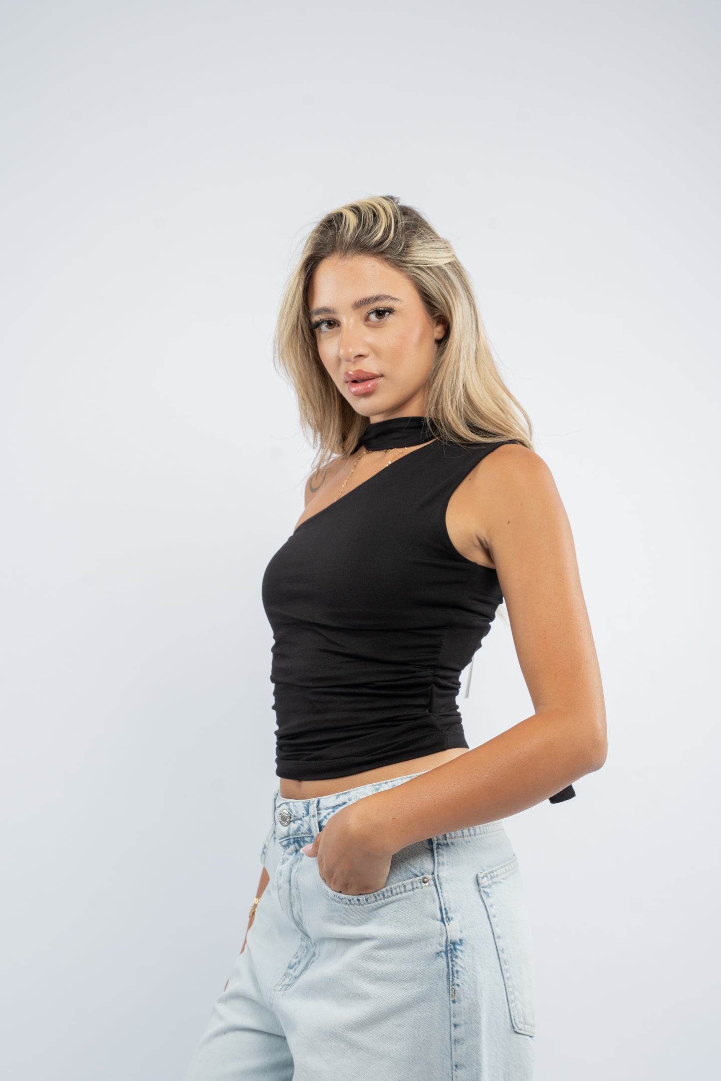 Scarf one- shoulder top