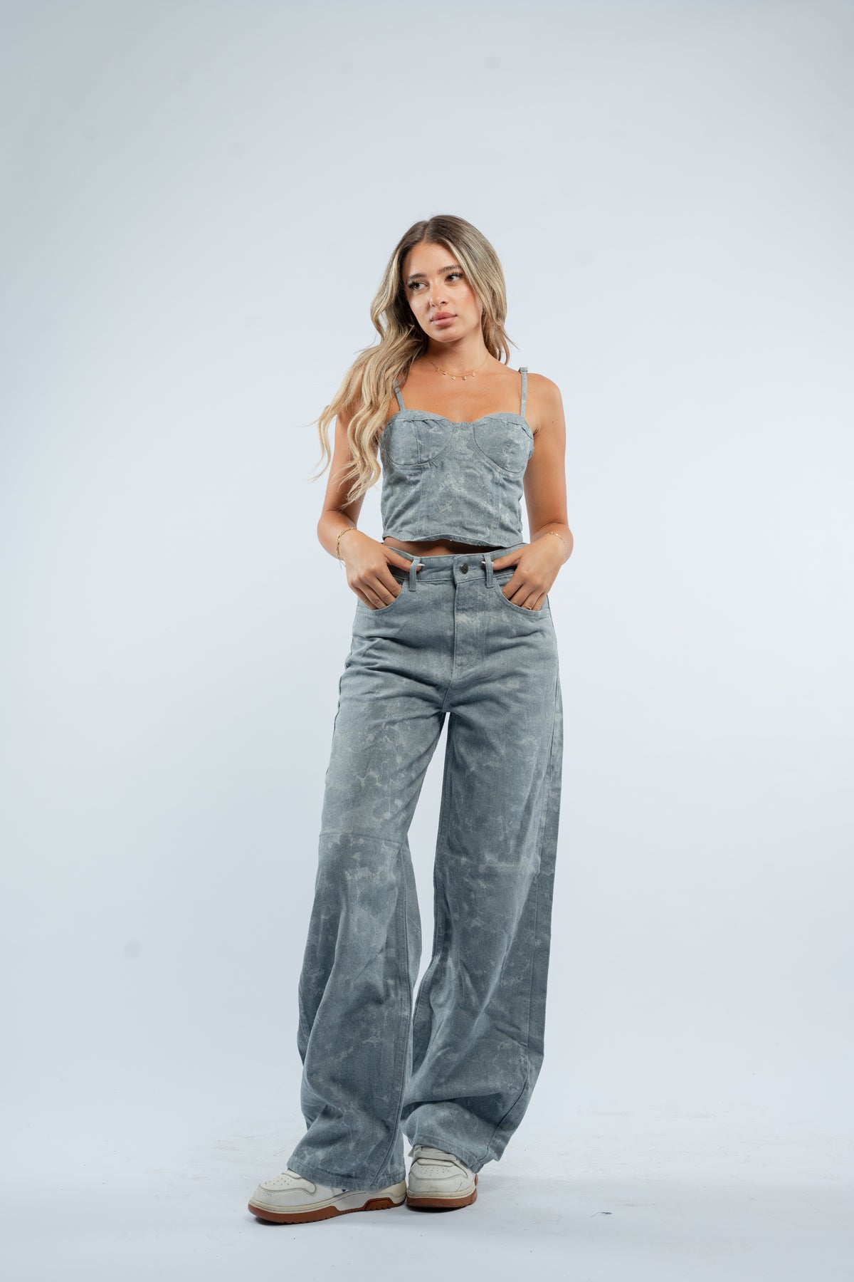 Denim corset top