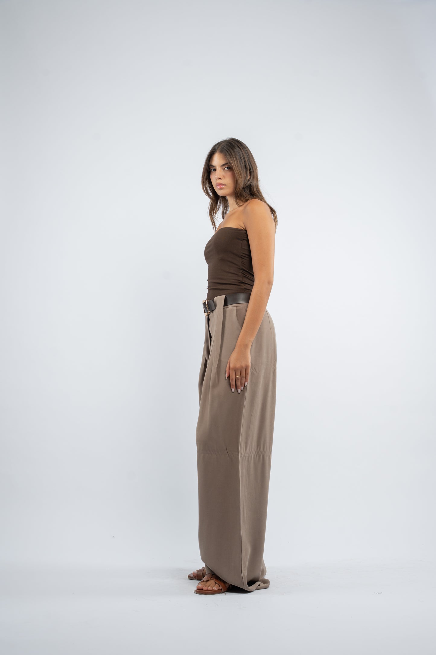 Belted wide- leg pants