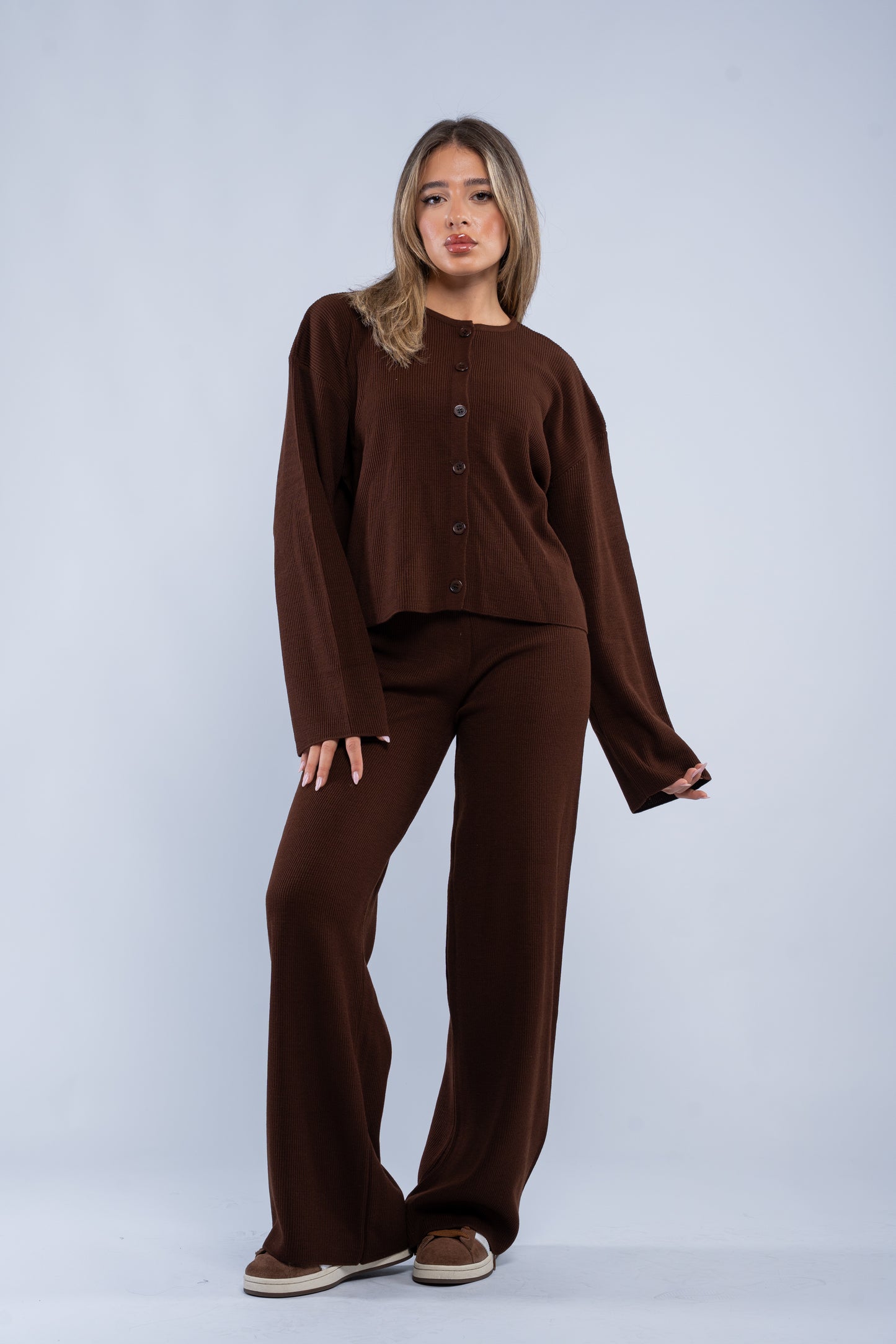 Soft rib cardigan sets