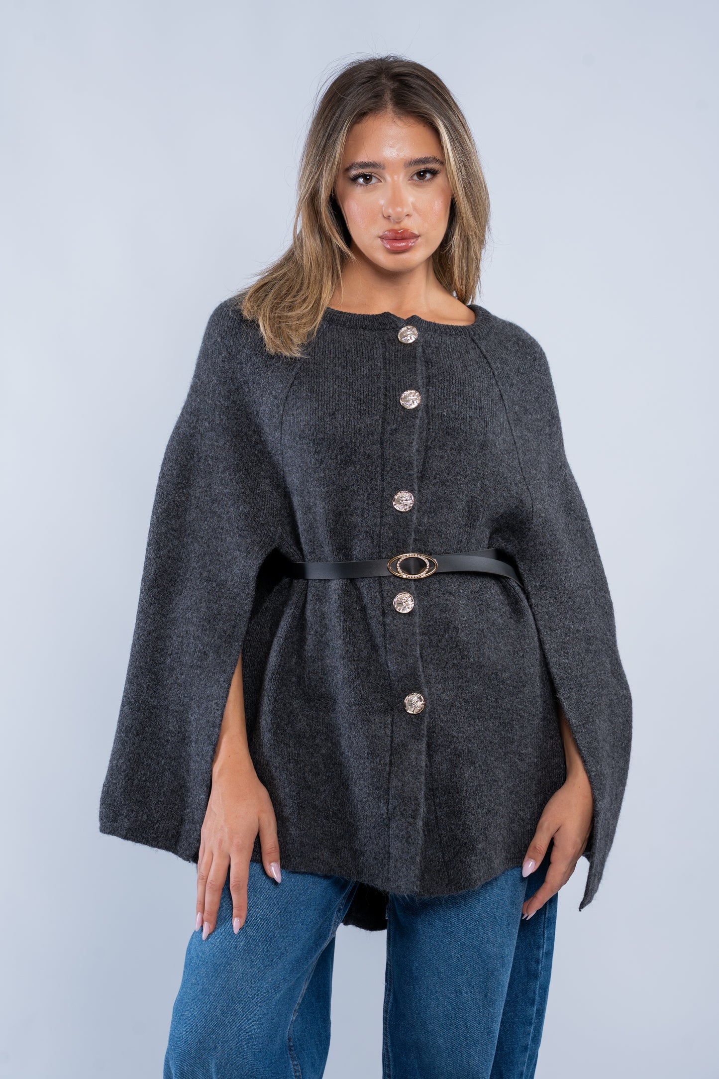 Buttoned poncho cardigan