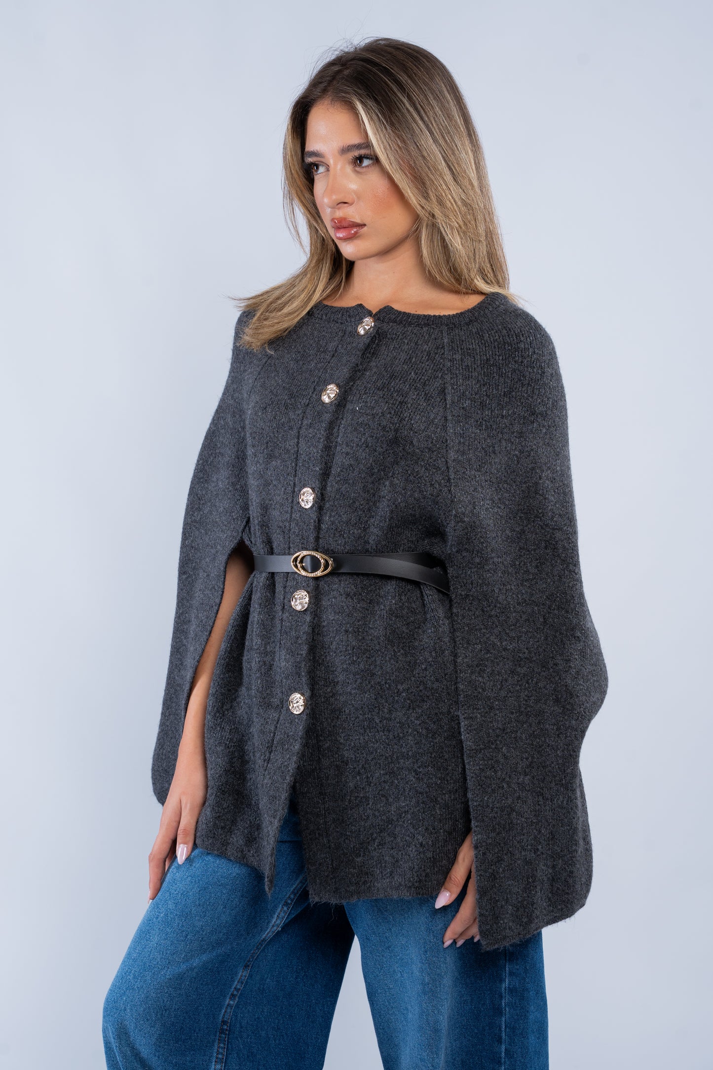 Buttoned poncho cardigan
