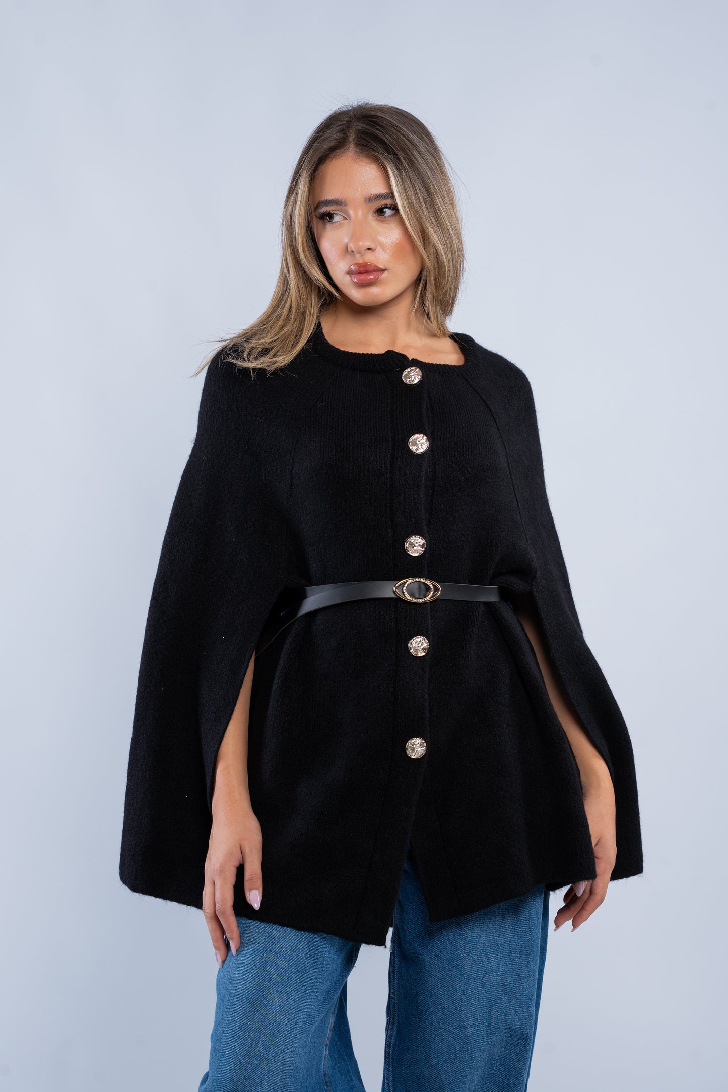Buttoned poncho cardigan