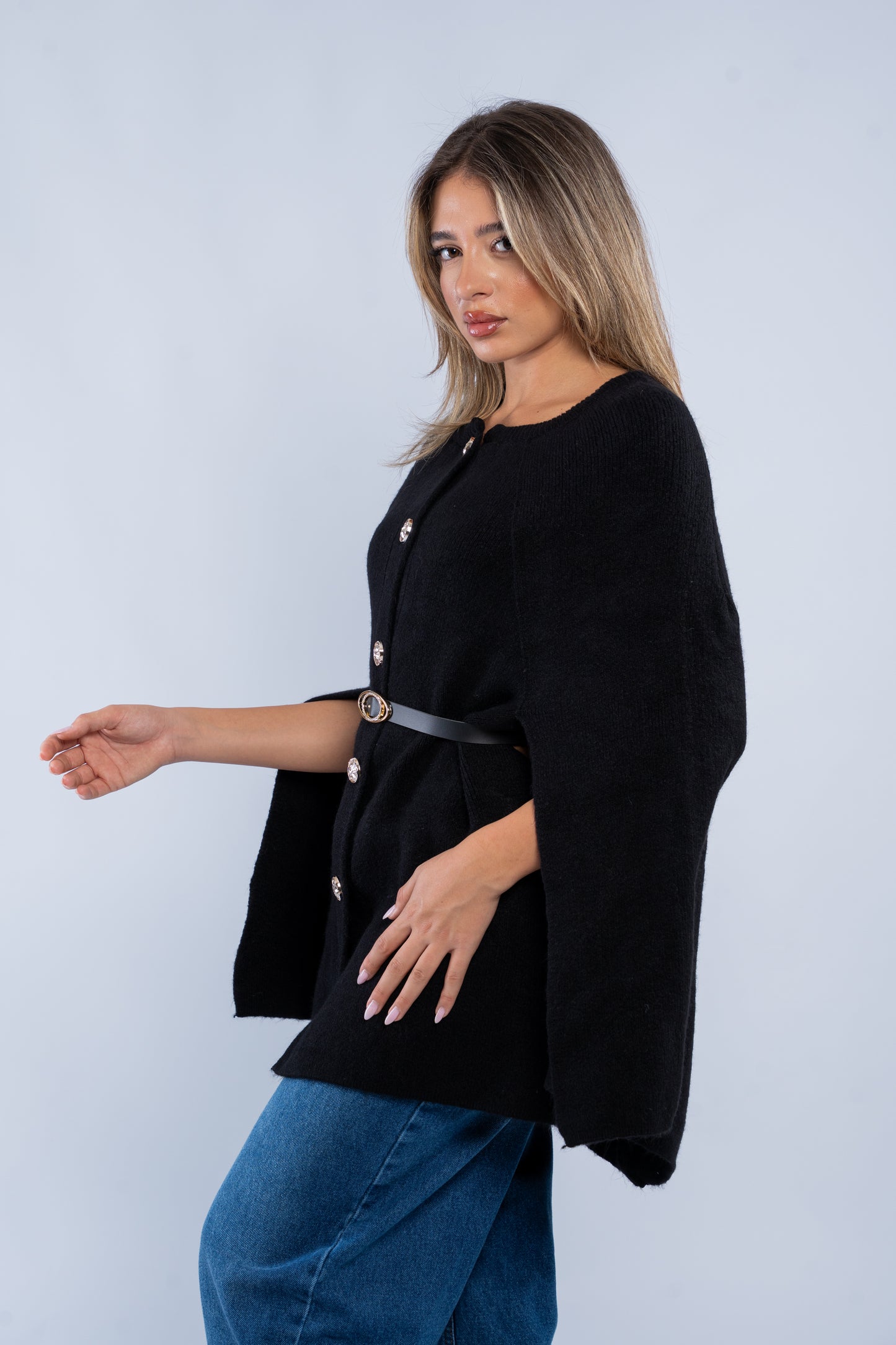 Buttoned poncho cardigan