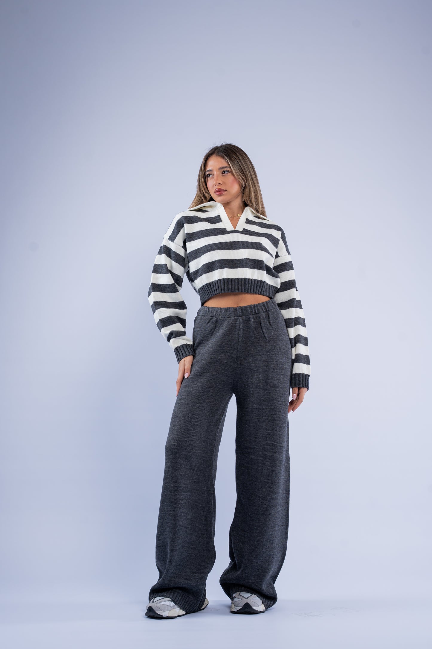 Striped polo knit set