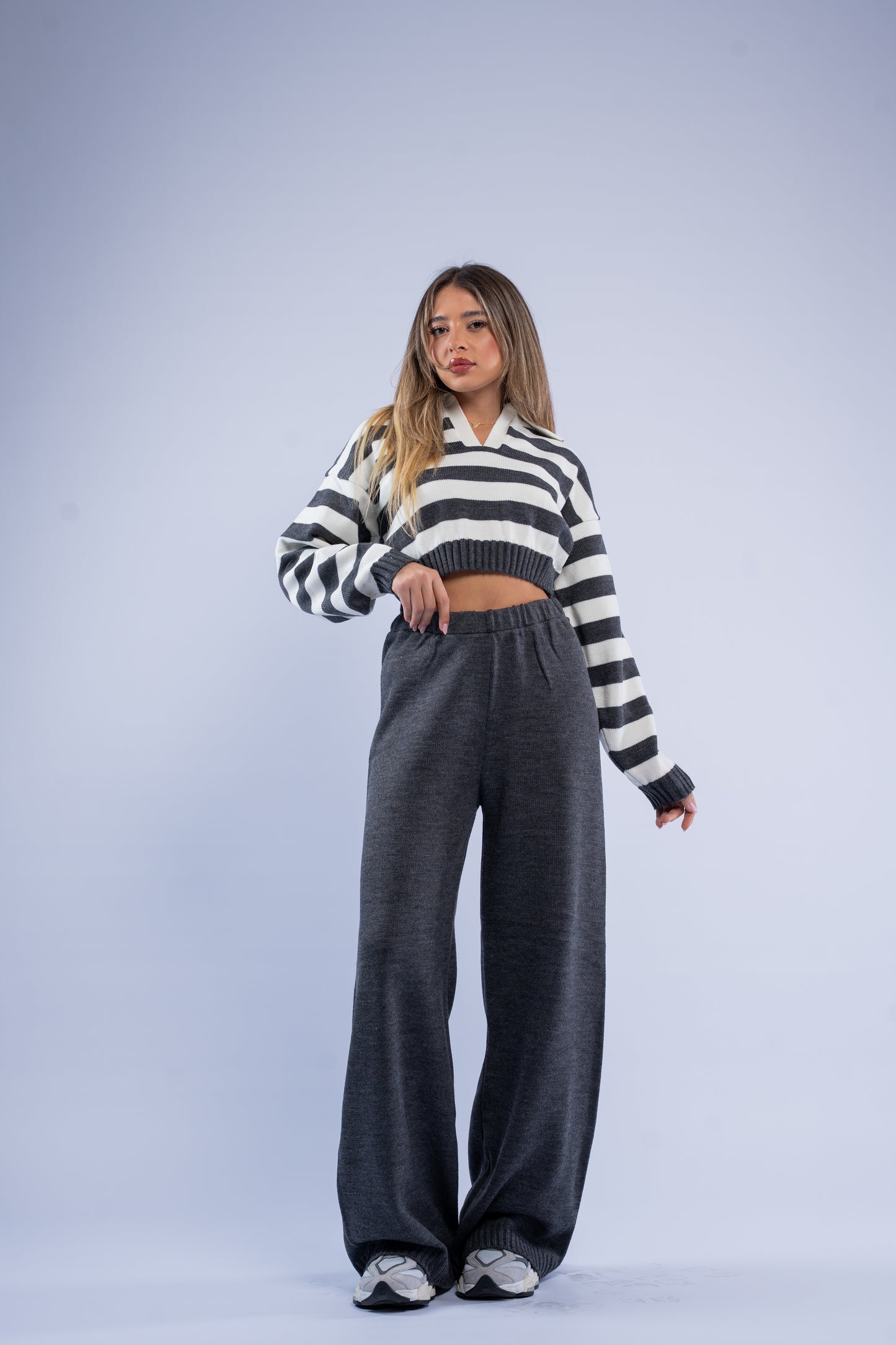 Striped polo knit set