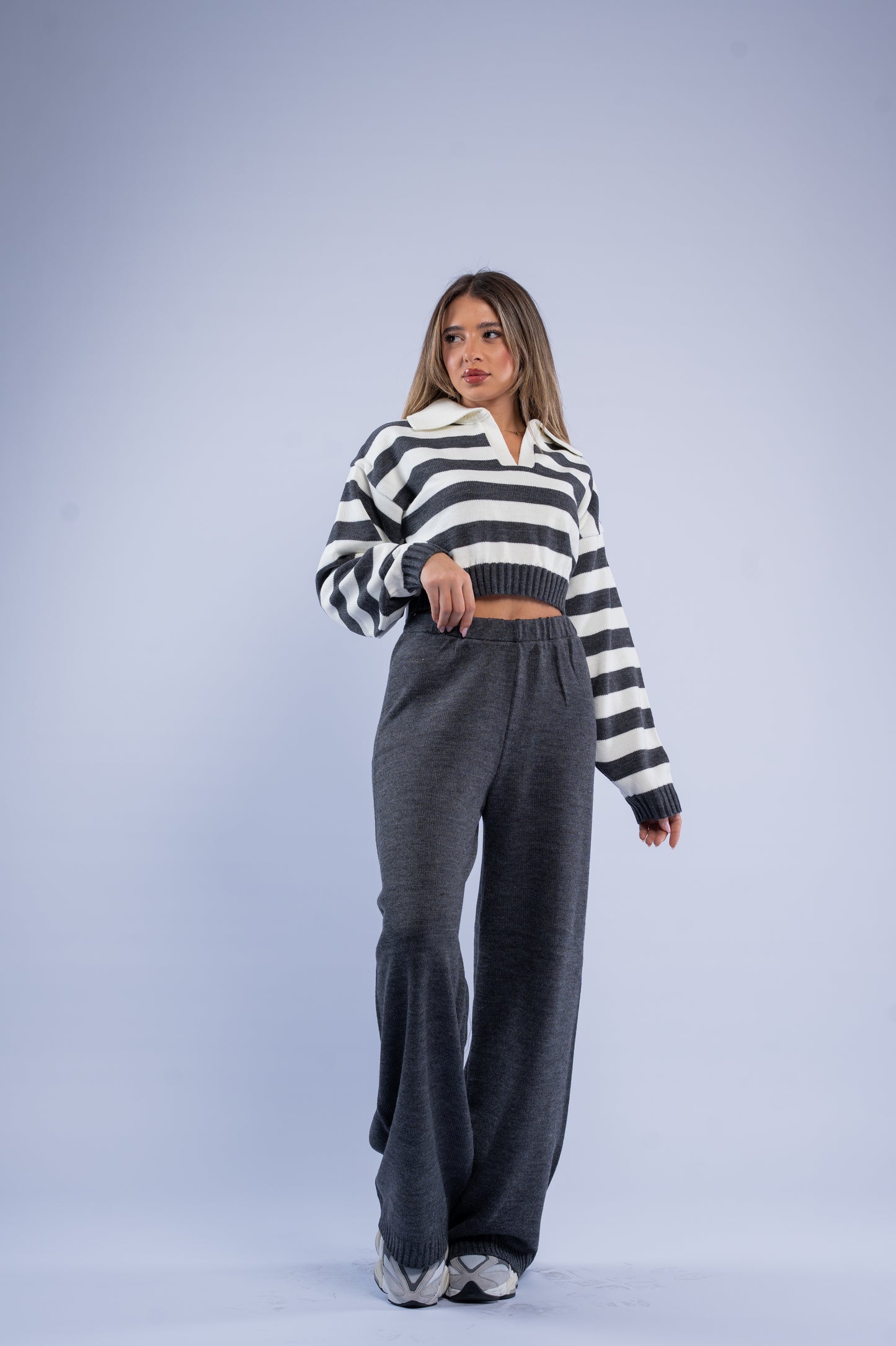 Striped polo knit set