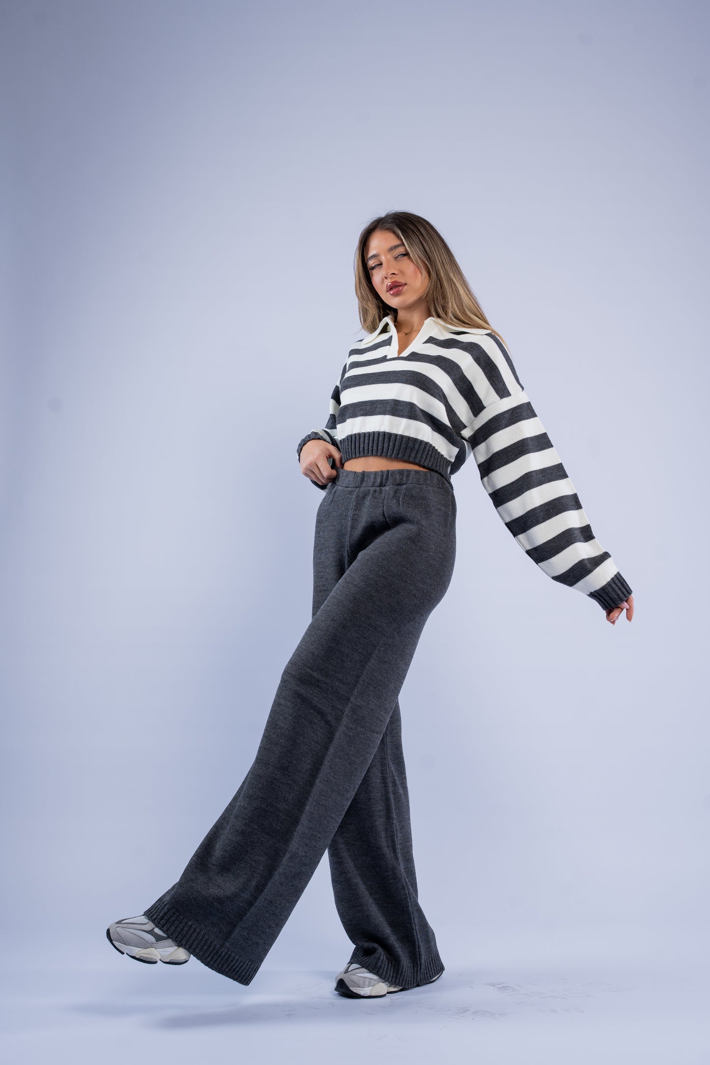 Striped polo knit set