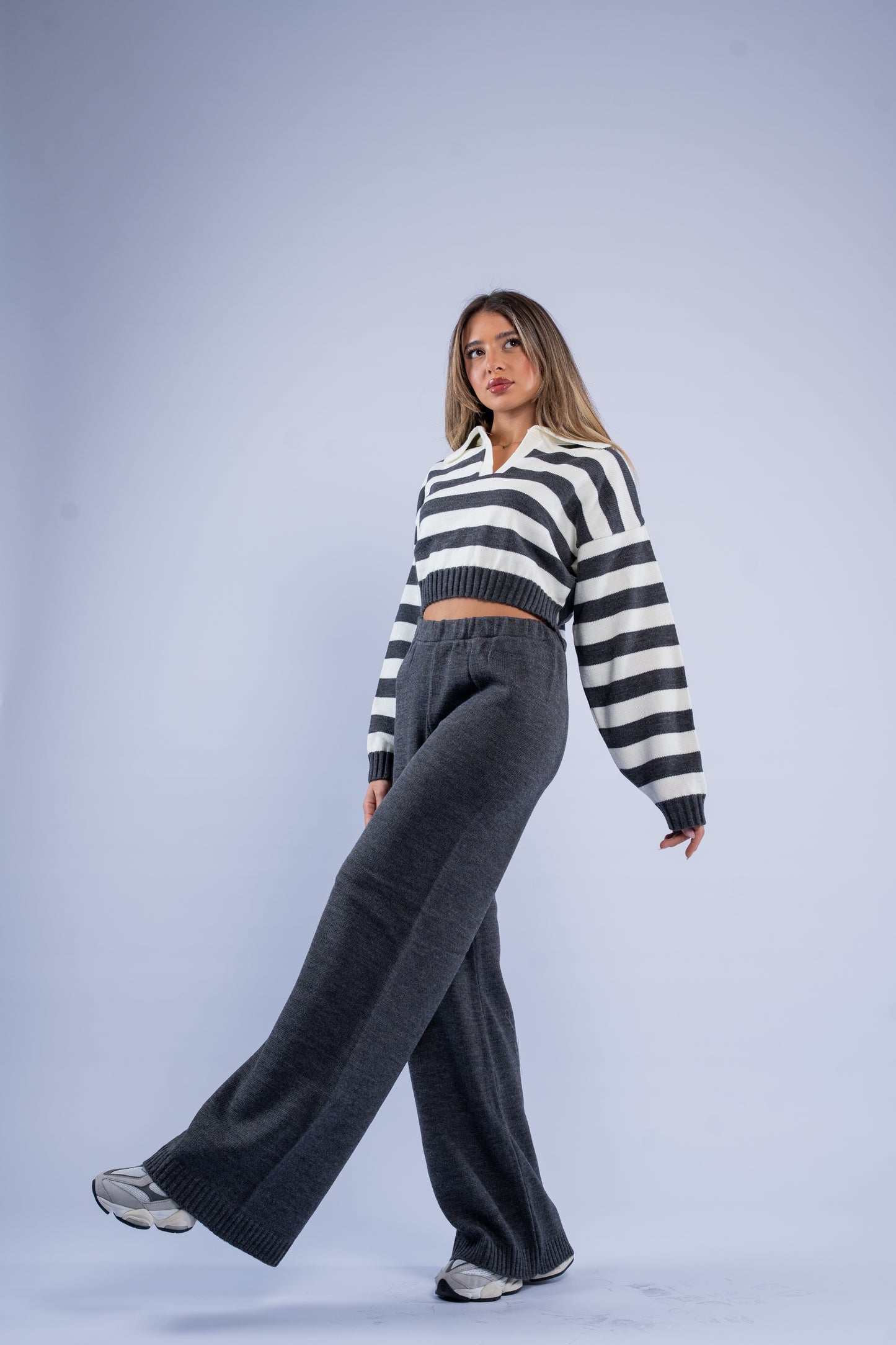 Striped polo knit set