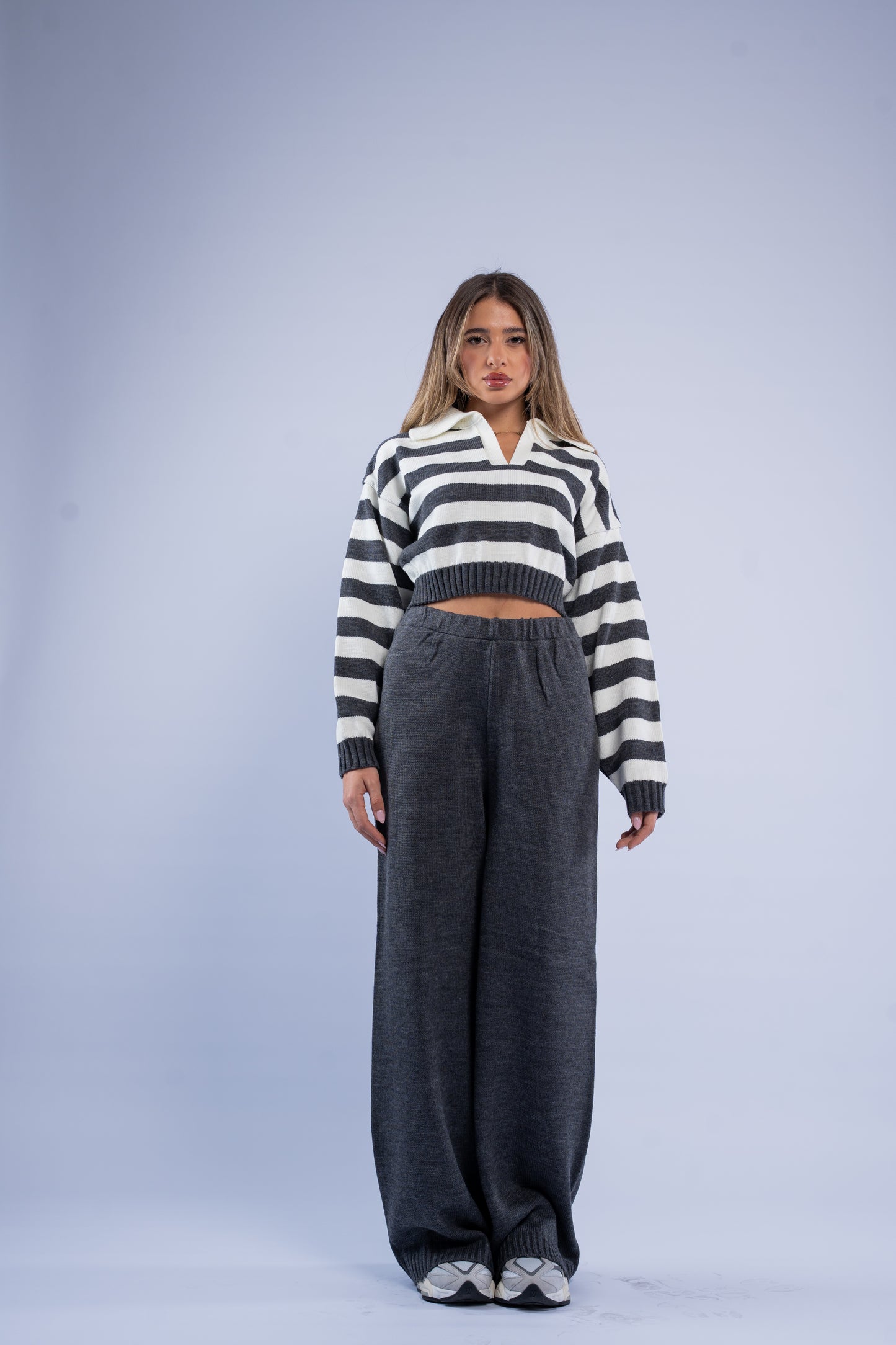 Striped polo knit set