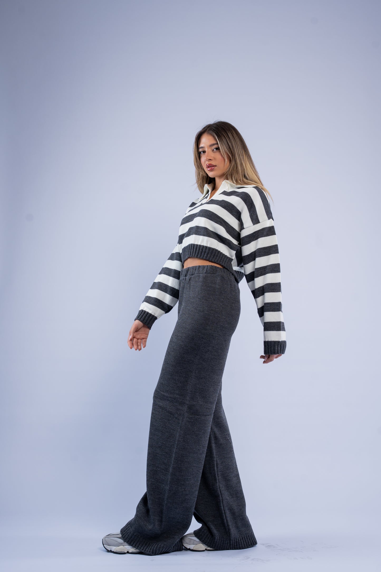 Striped polo knit set