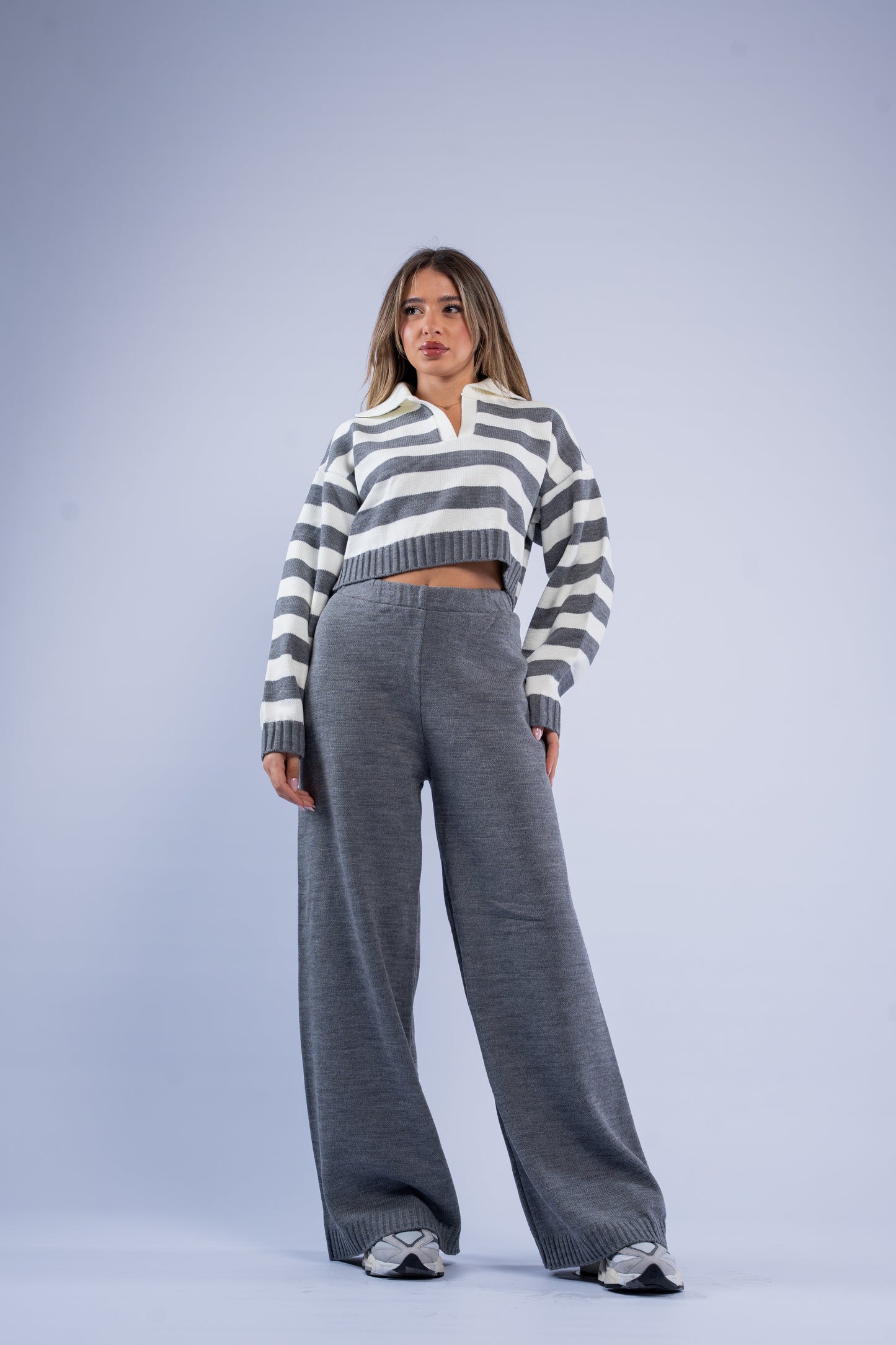 Striped polo knit set