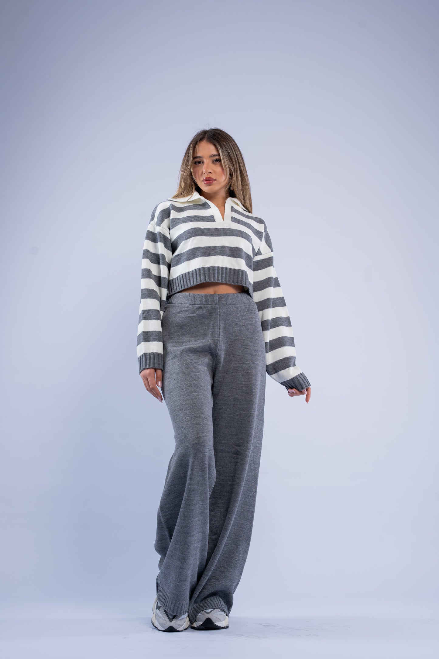 Striped polo knit set