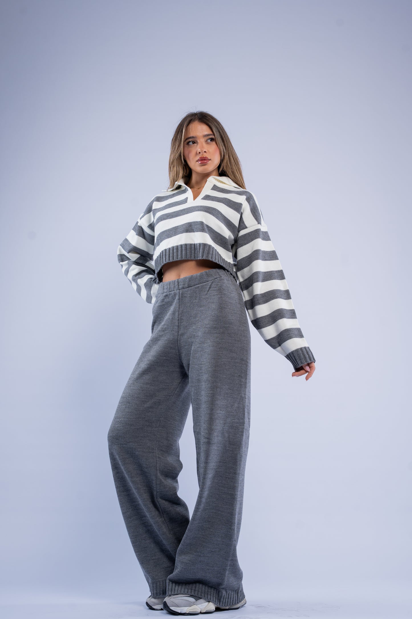 Striped polo knit set