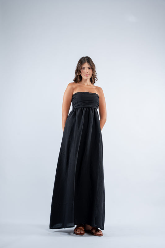 Ruched strapless maxi dress