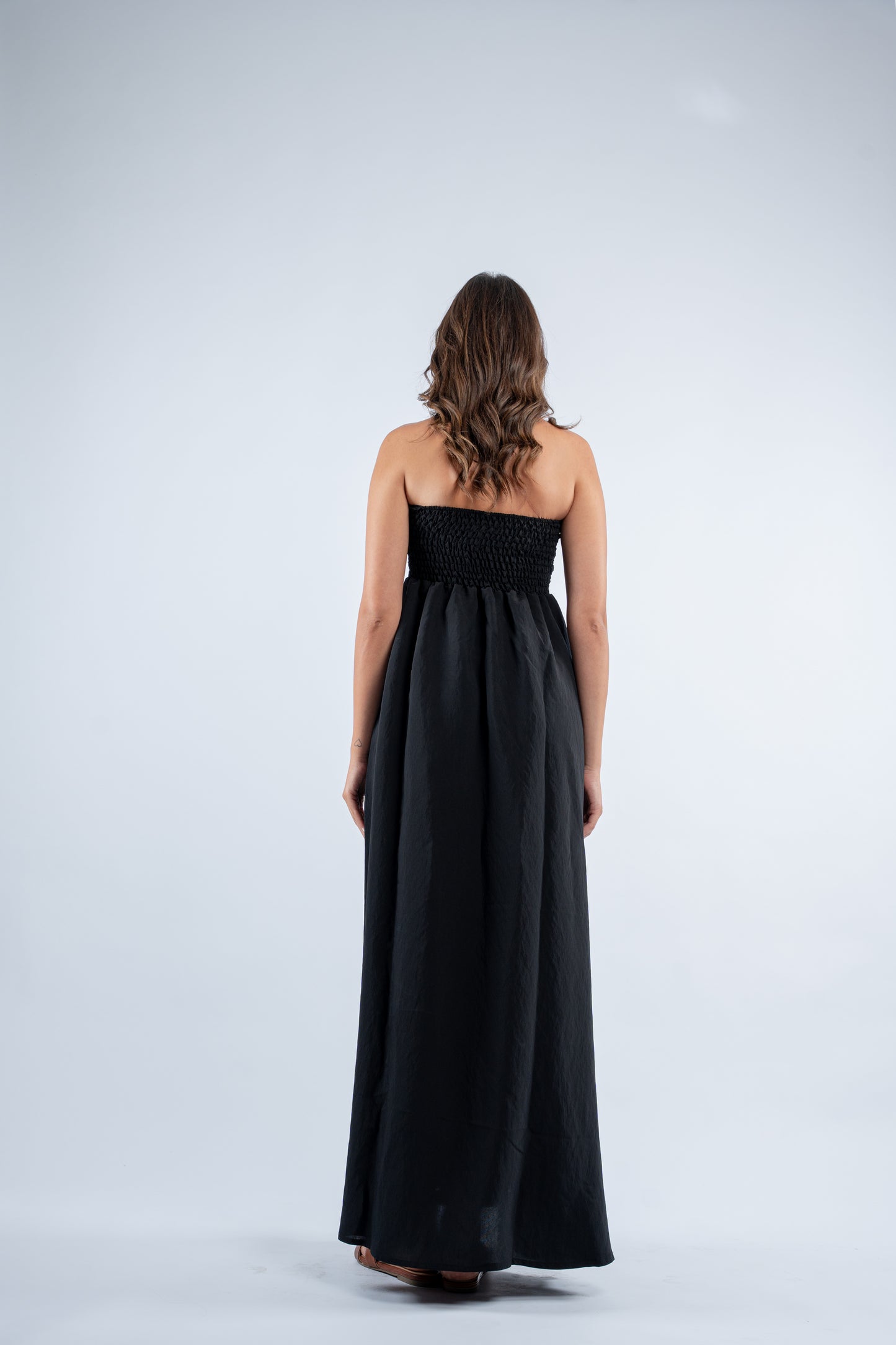 Ruched strapless maxi dress