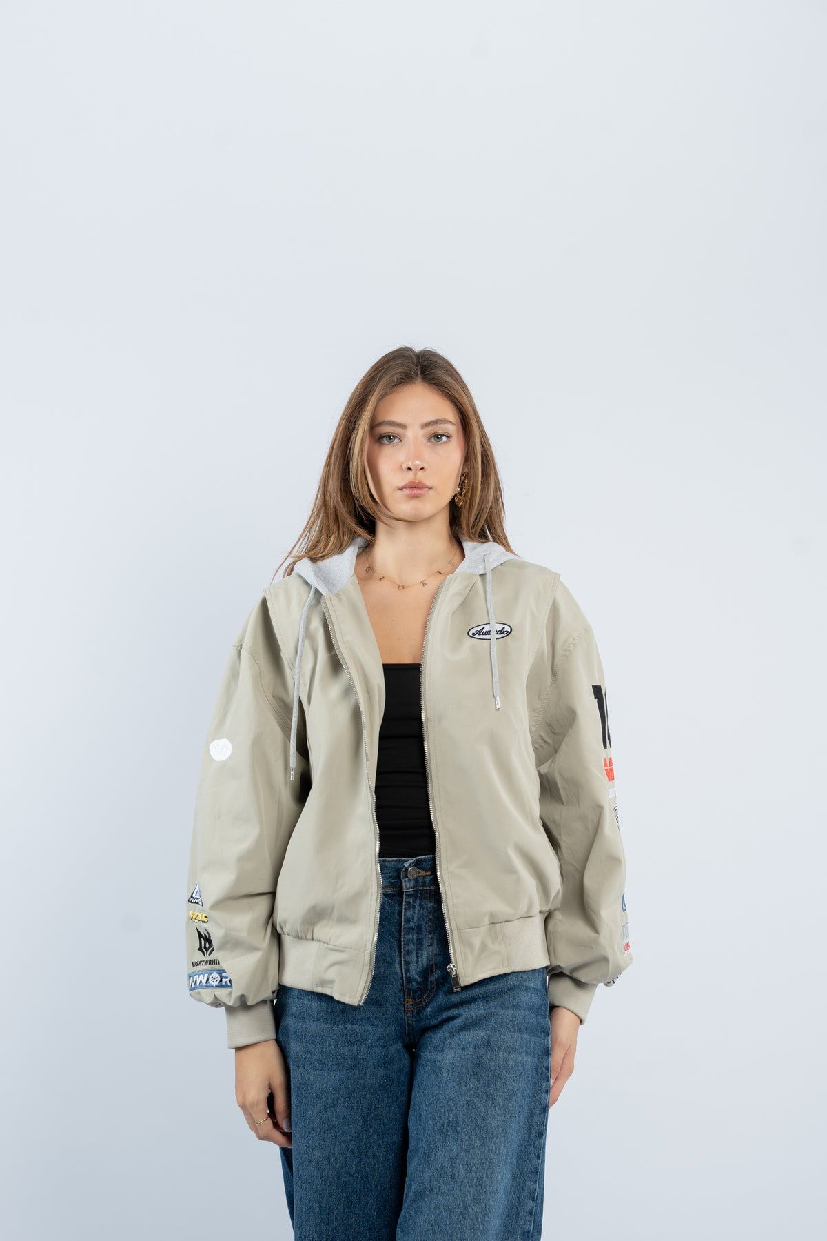 Contrast hooded jacket