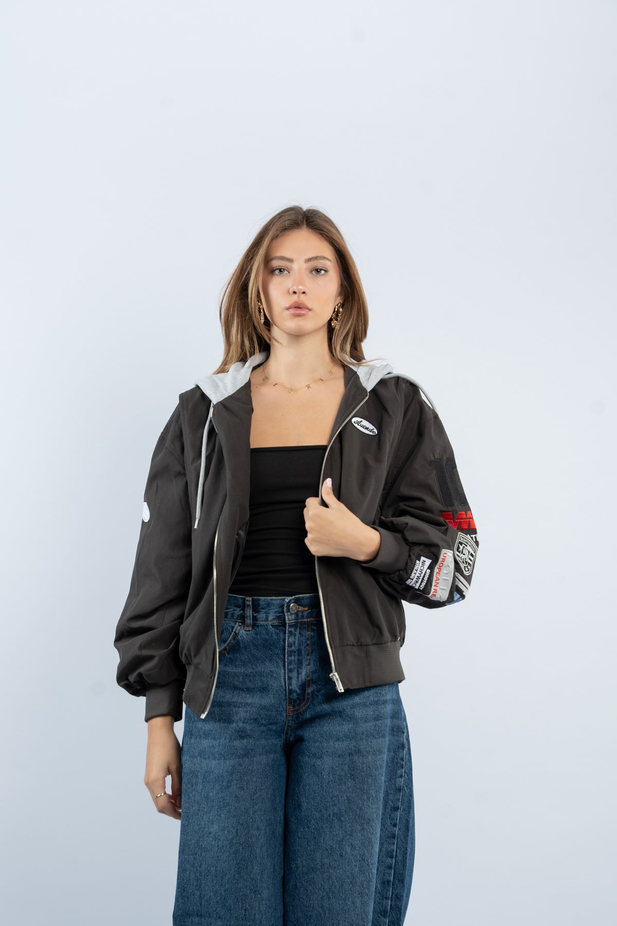 Contrast hooded jacket