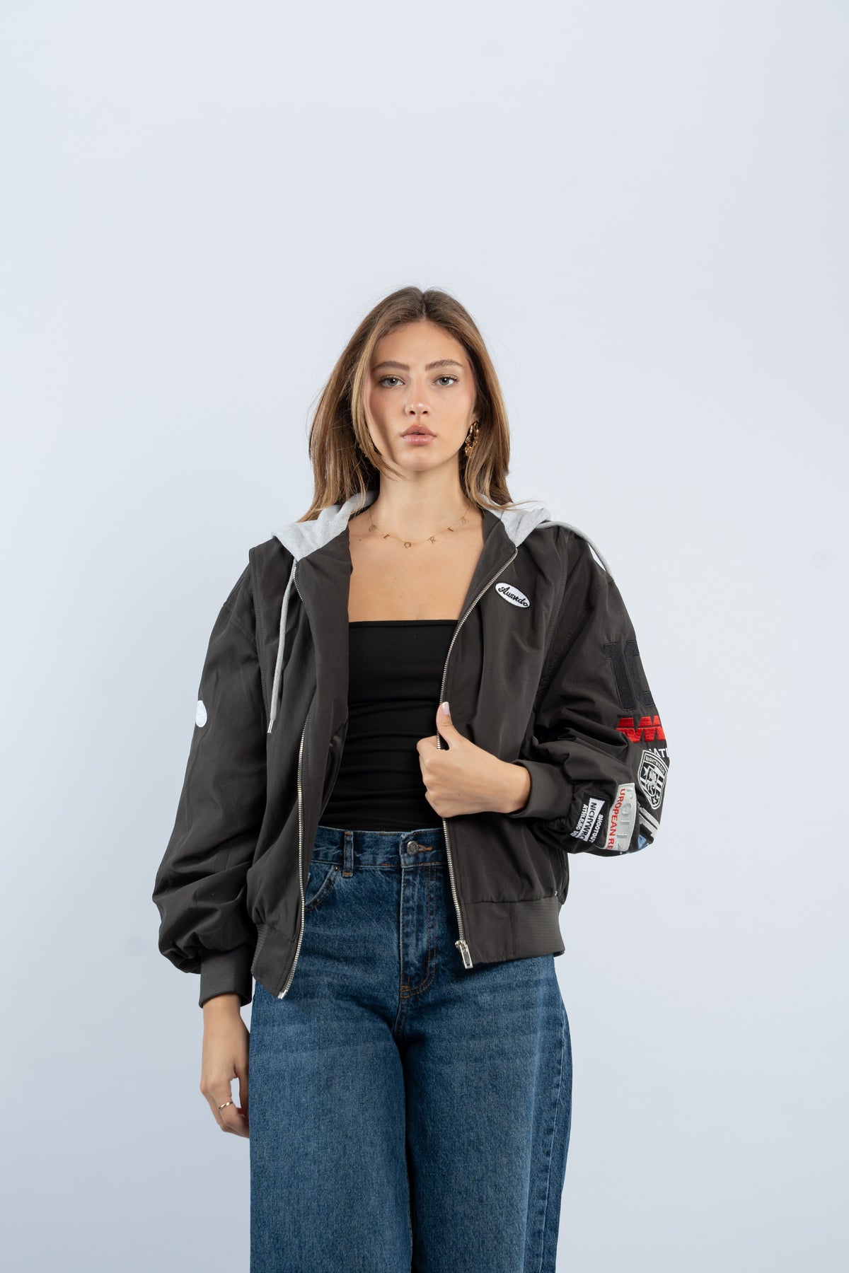 Contrast hooded jacket