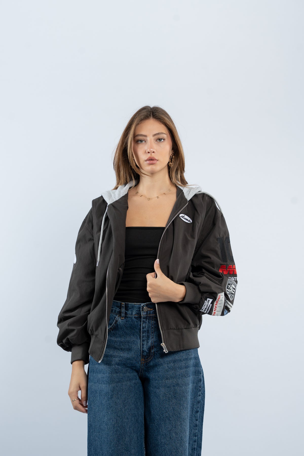 Contrast hooded jacket