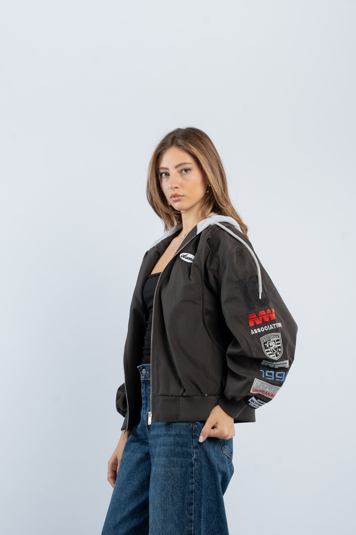 Contrast hooded jacket