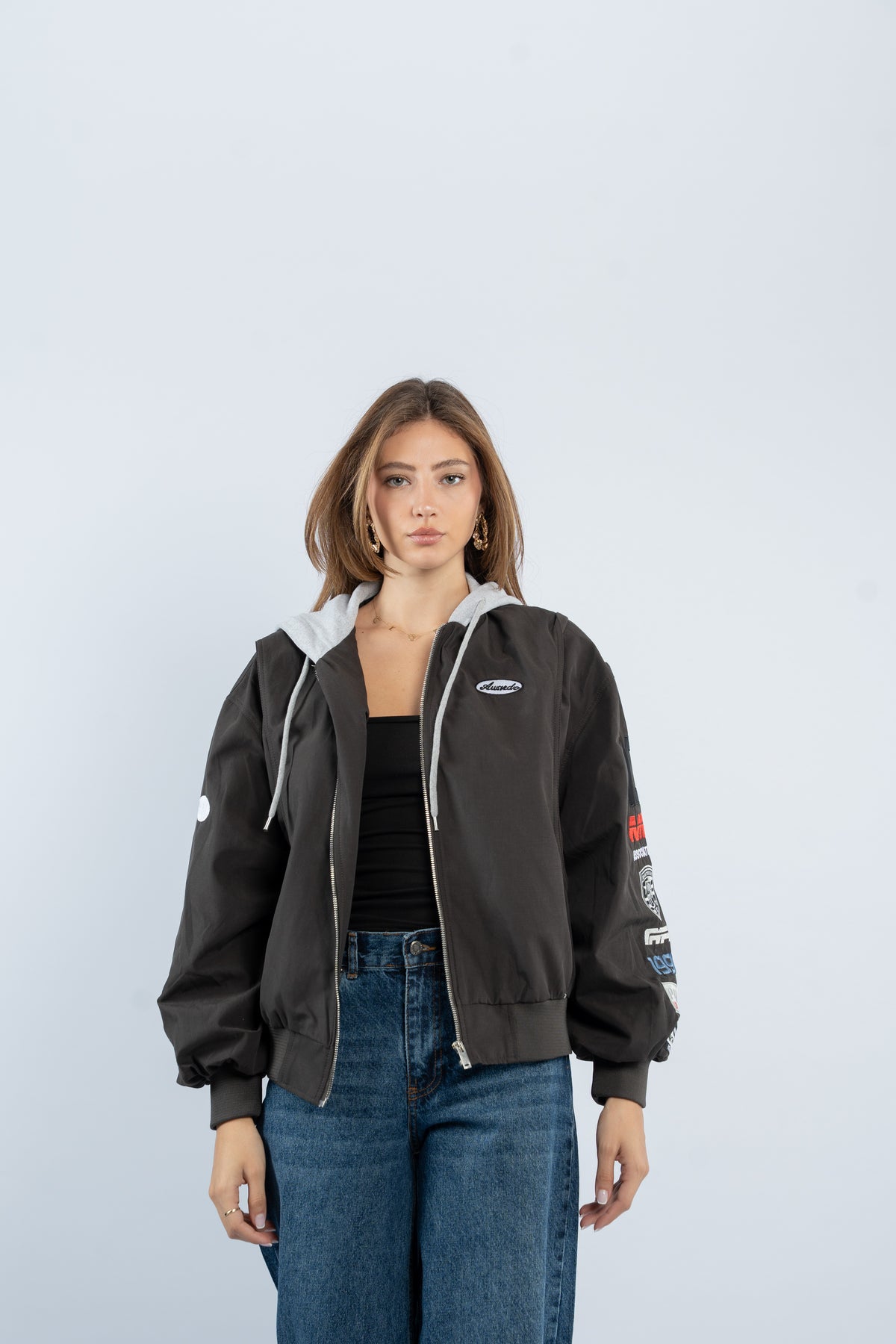 Contrast hooded jacket