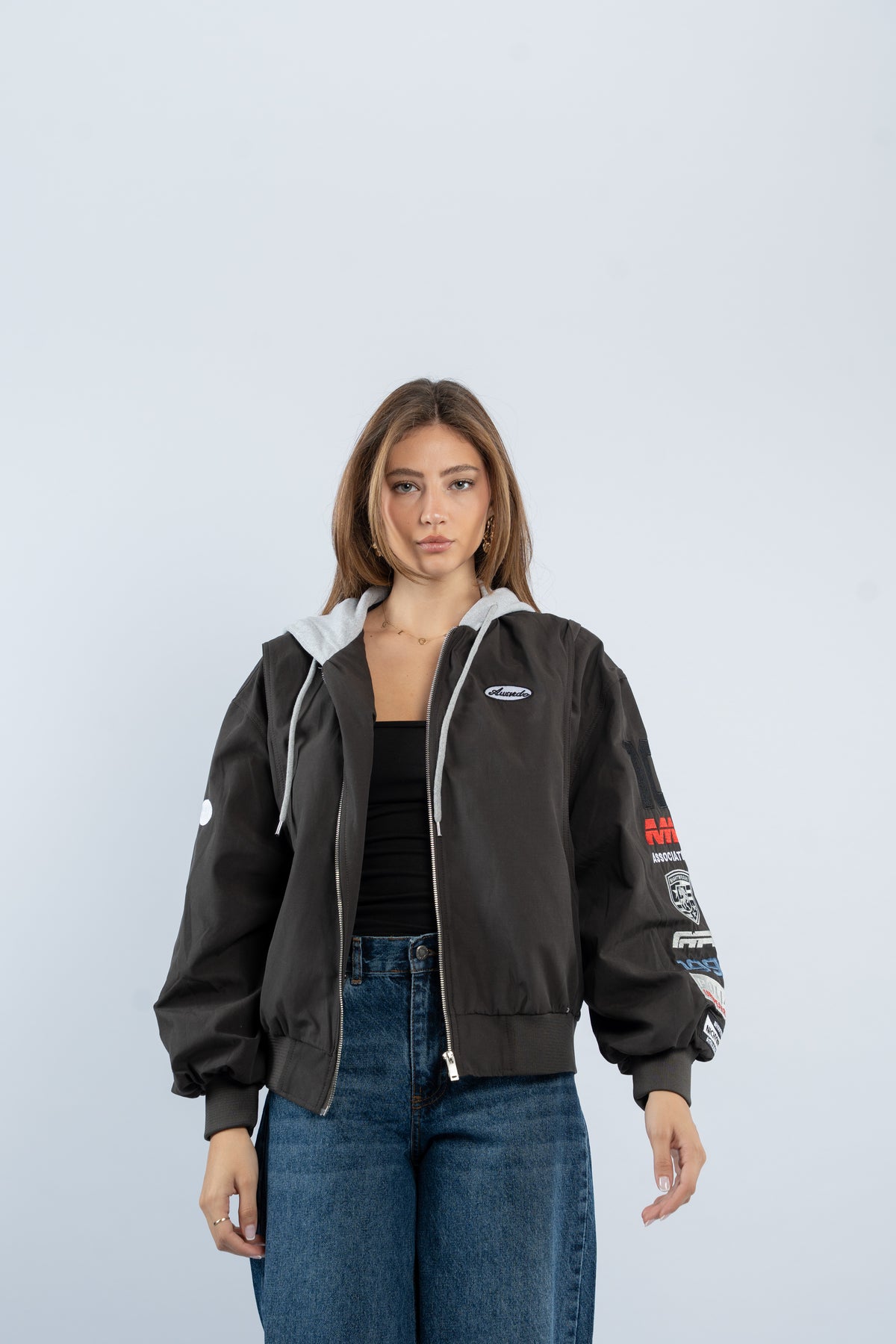 Contrast hooded jacket