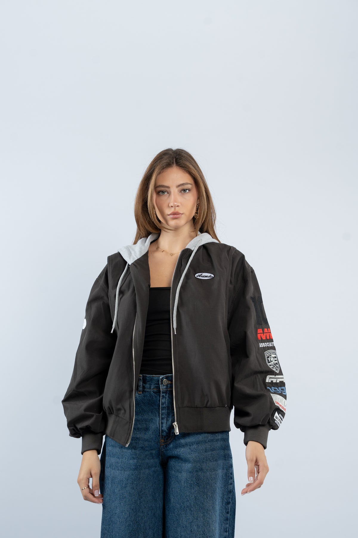 Contrast hooded jacket