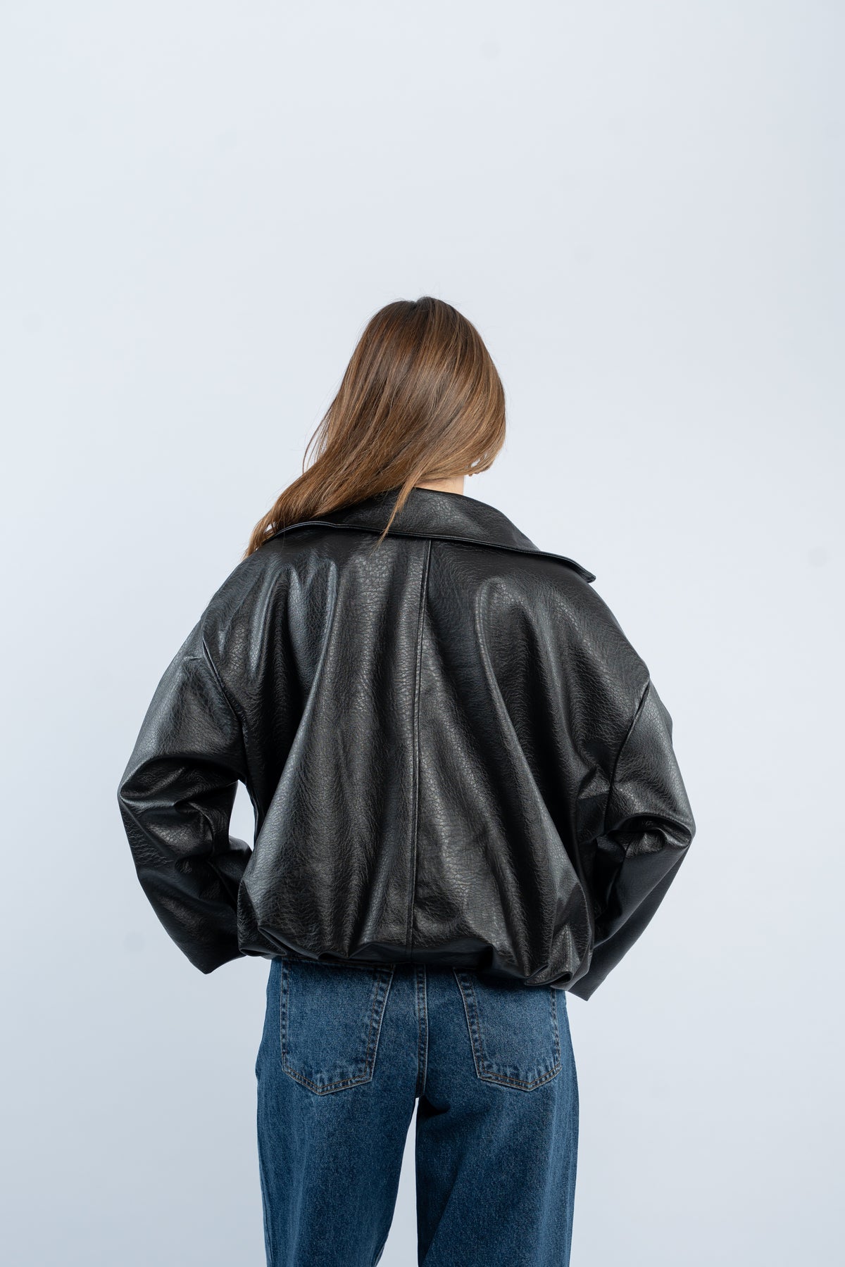 Faux leather belted jacket