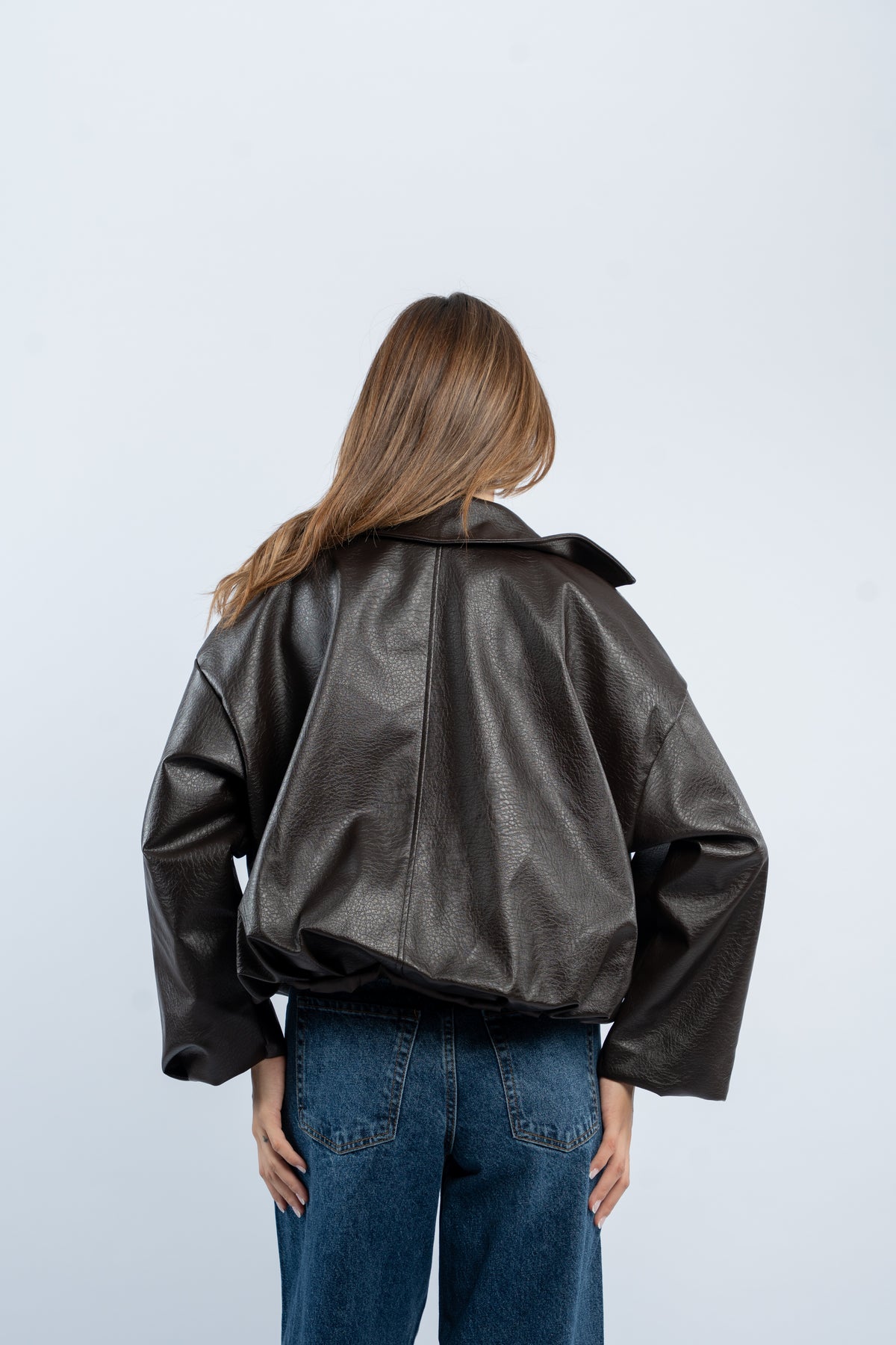 Faux leather belted jacket