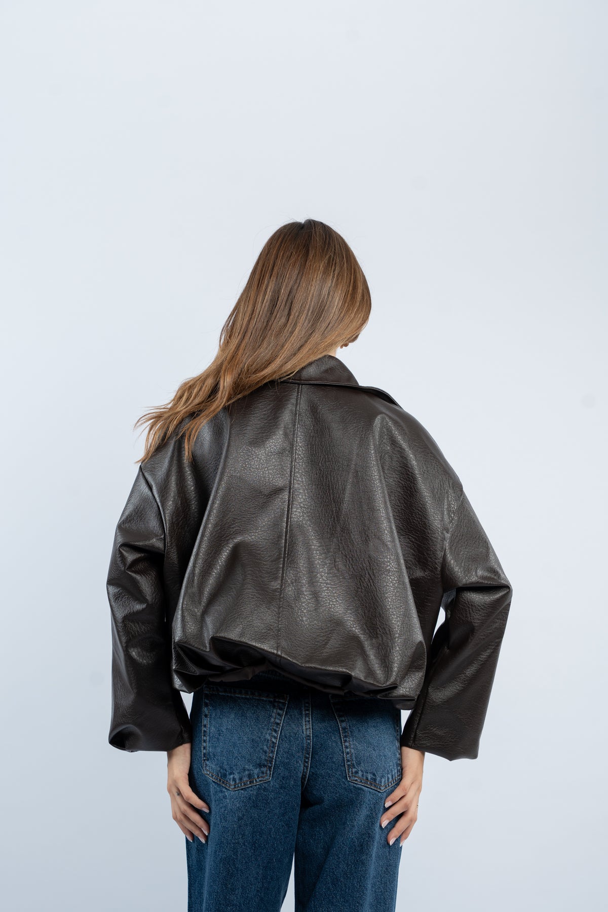 Faux leather belted jacket