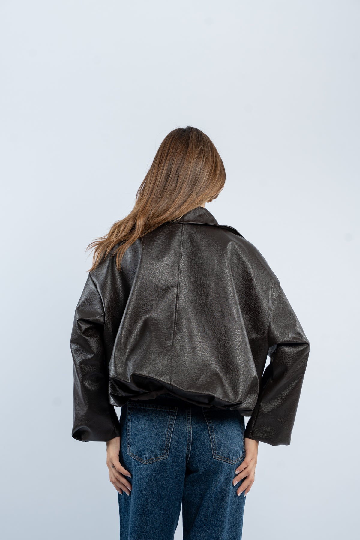 Faux leather belted jacket