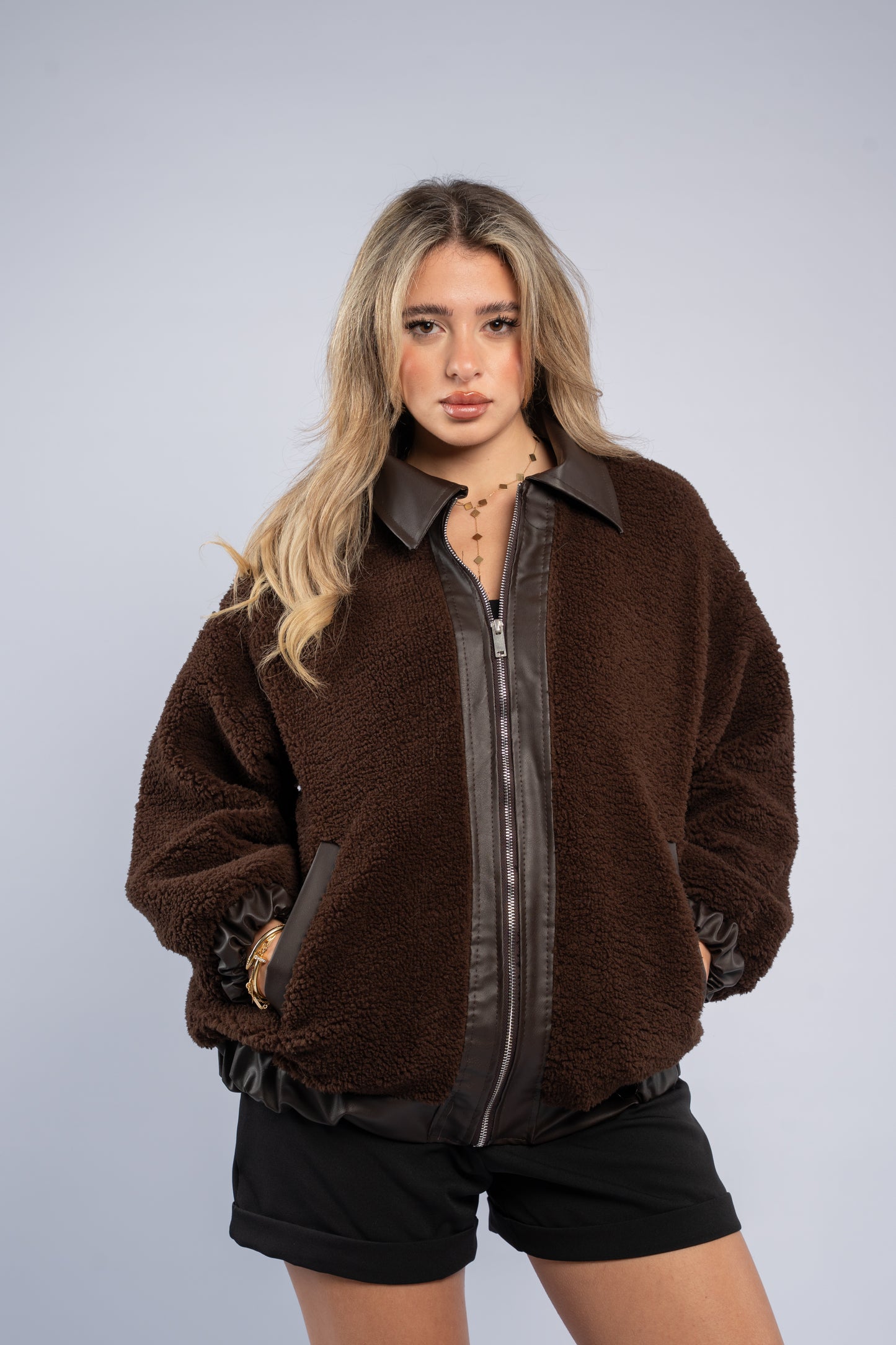 Teddy leather-trim jacket