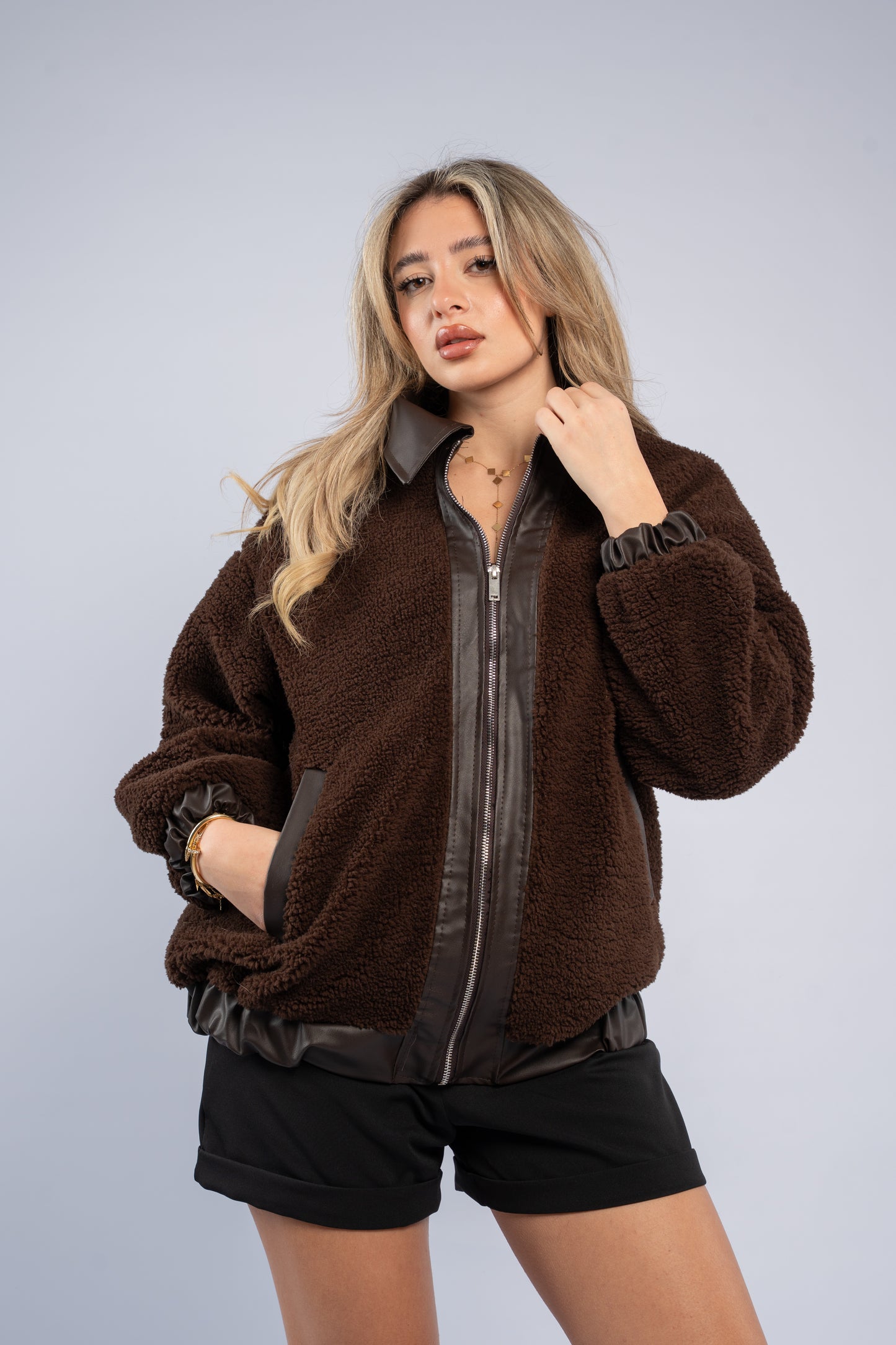 Teddy leather-trim jacket