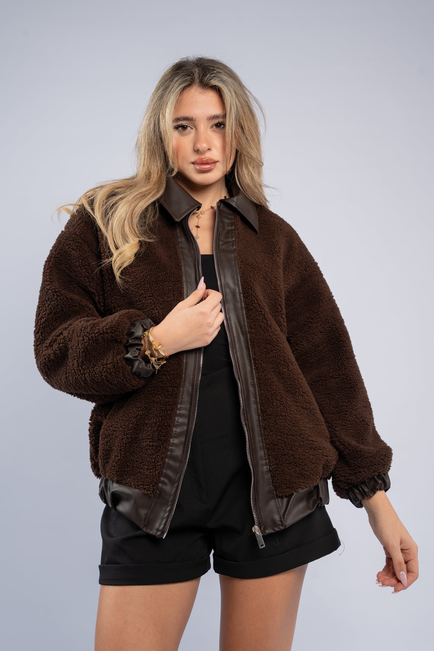 Teddy leather-trim jacket