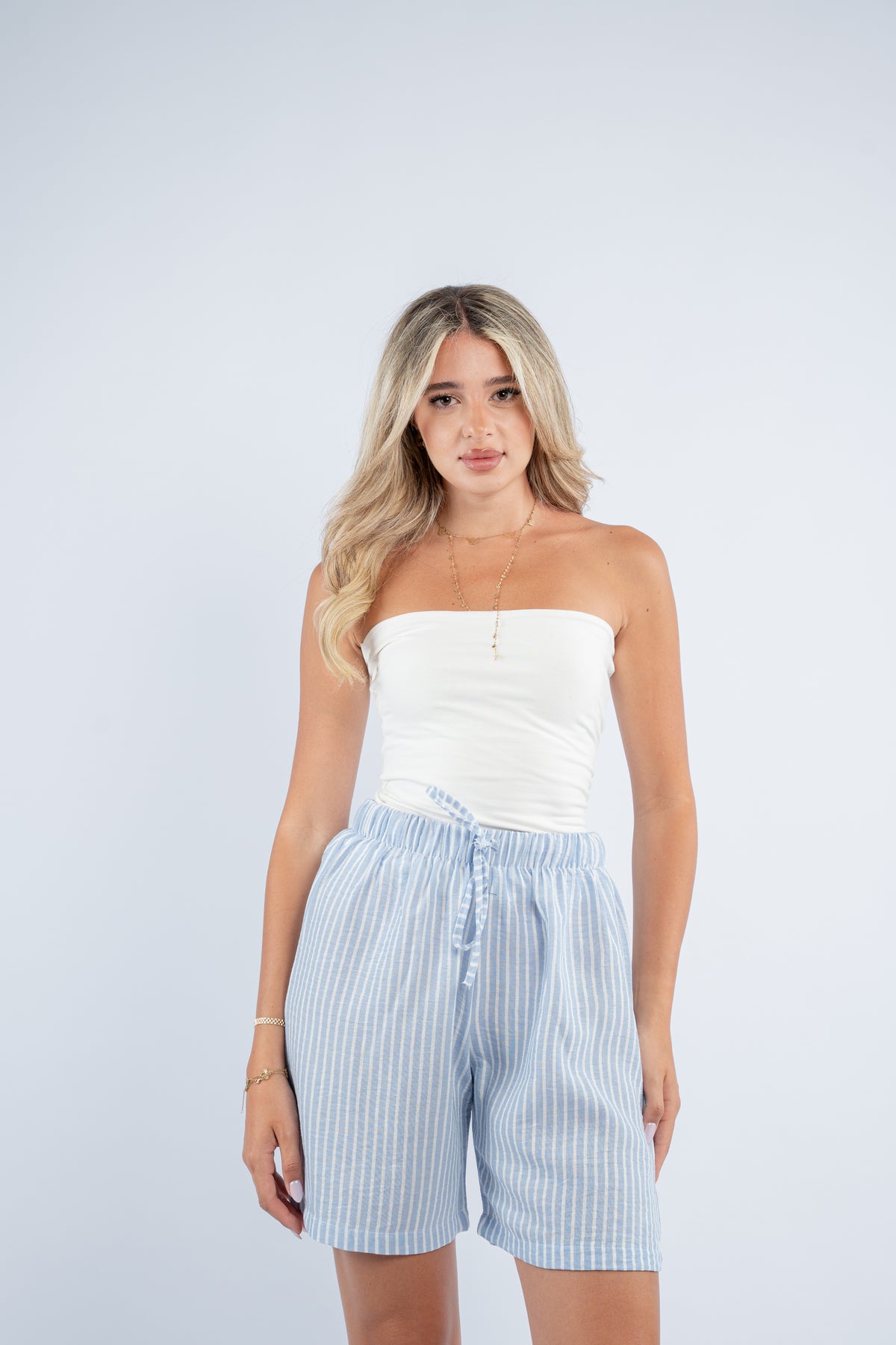 Striped linen shorts