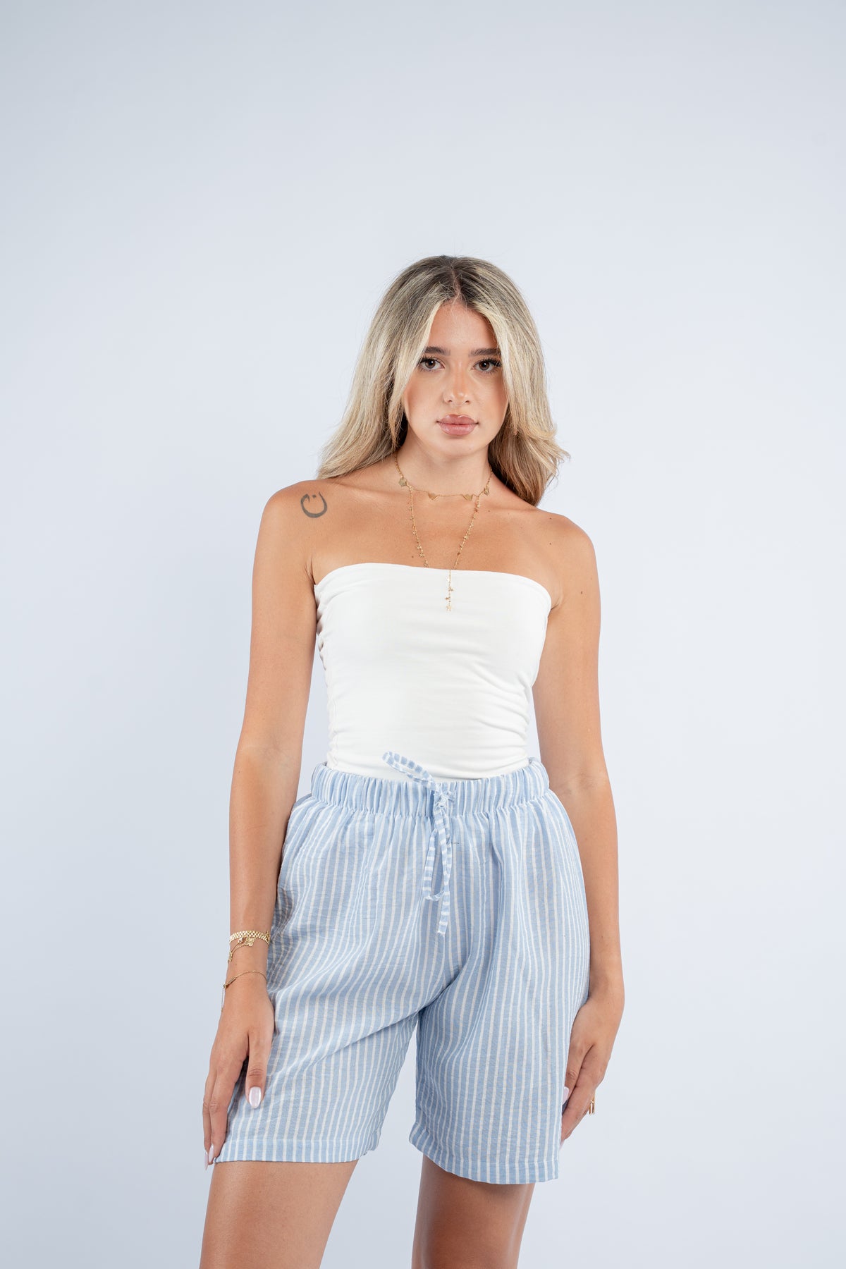Striped linen shorts