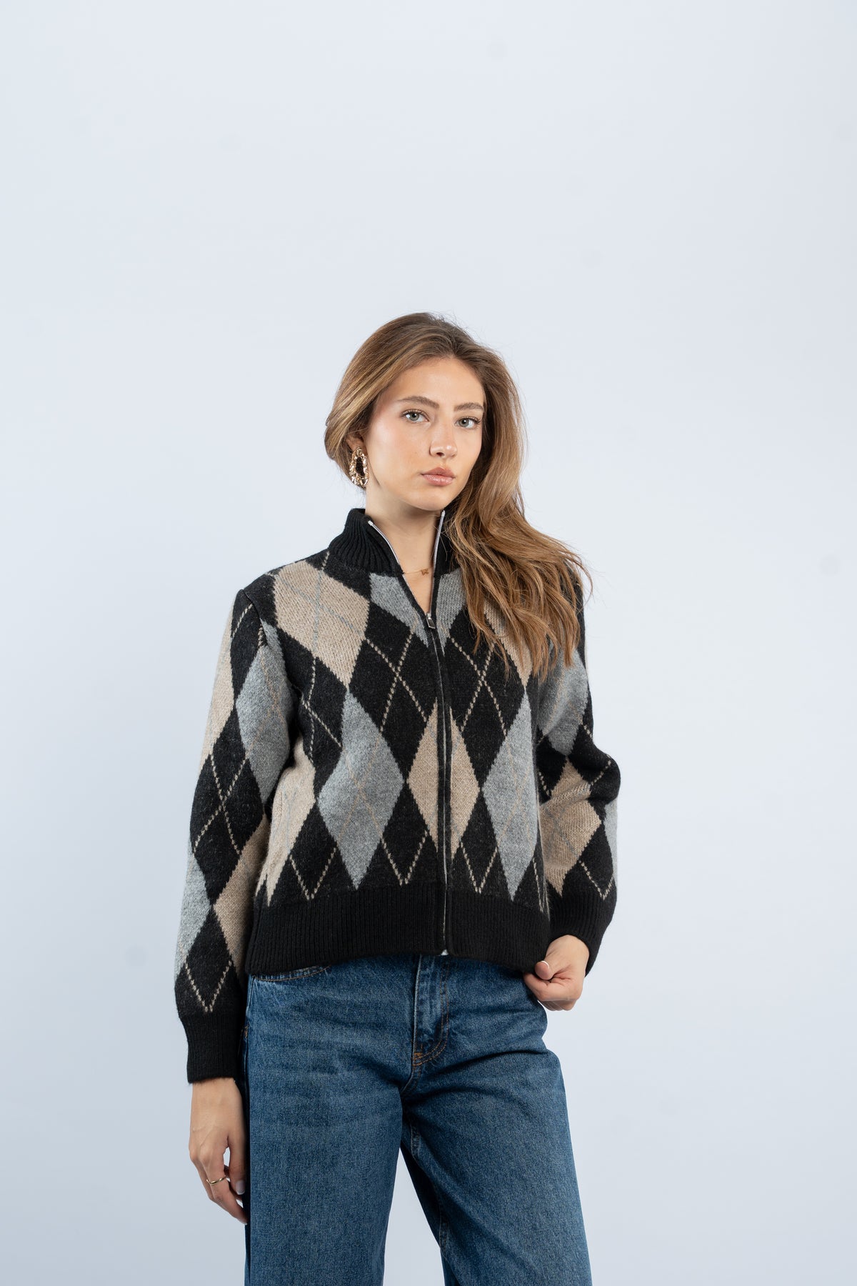 Argyle zip-up jacket