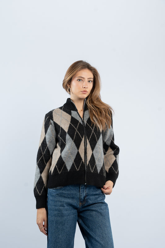 Argyle zip-up jacket