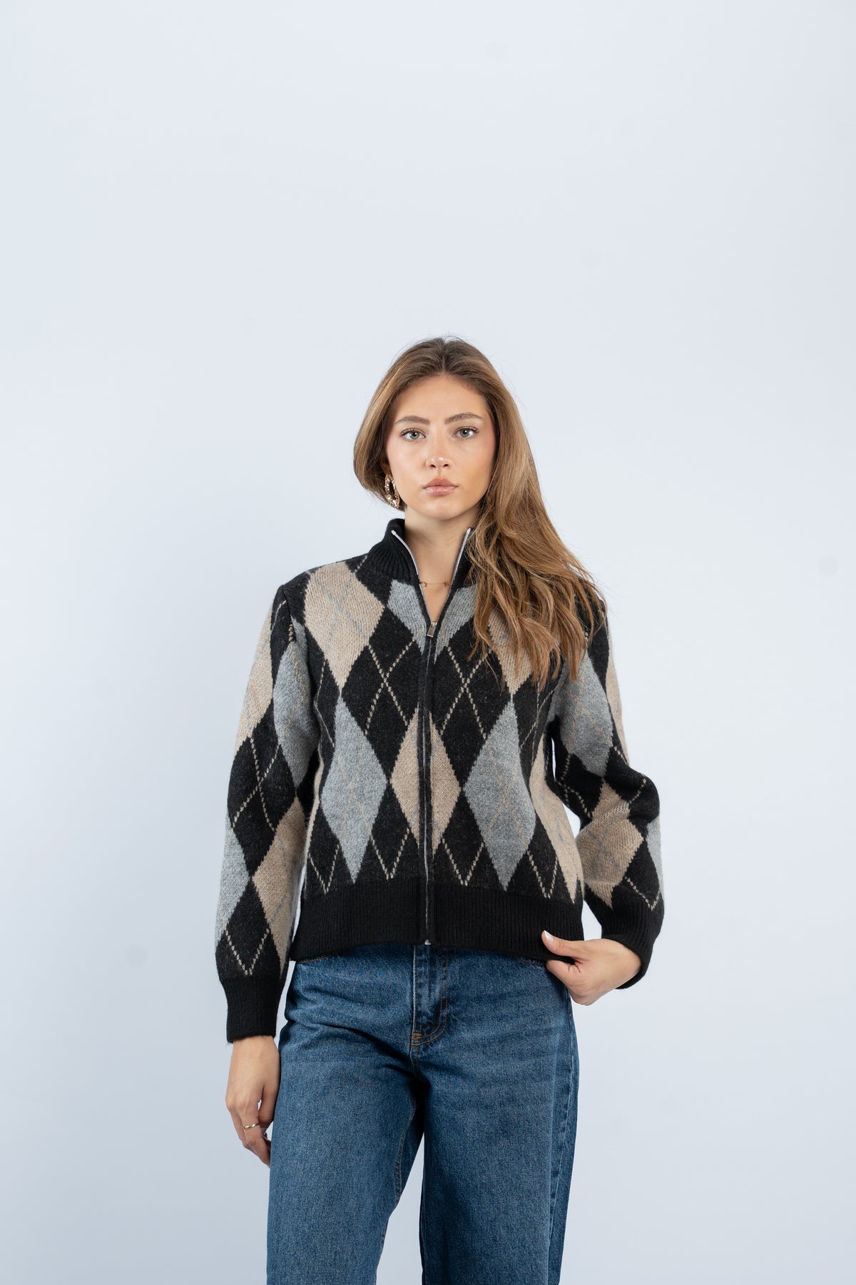 Argyle zip-up jacket