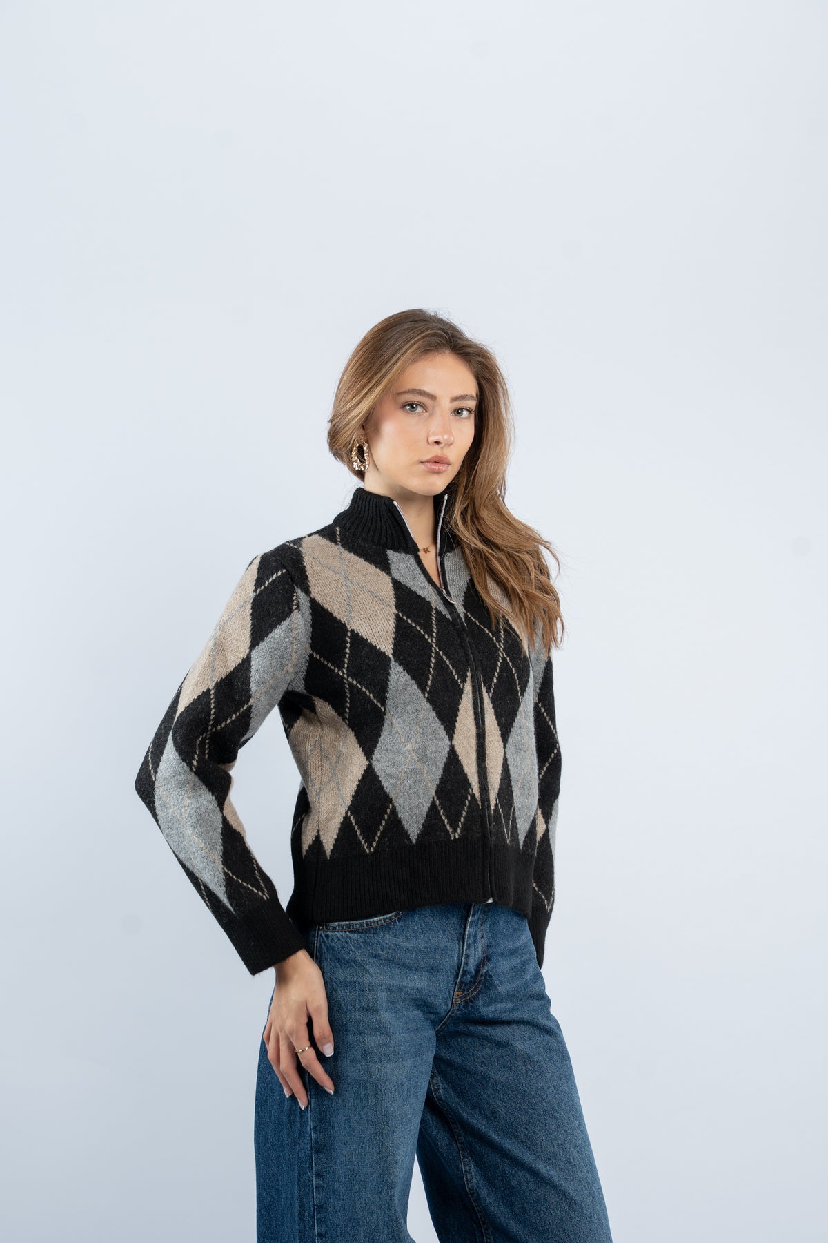 Argyle zip-up jacket